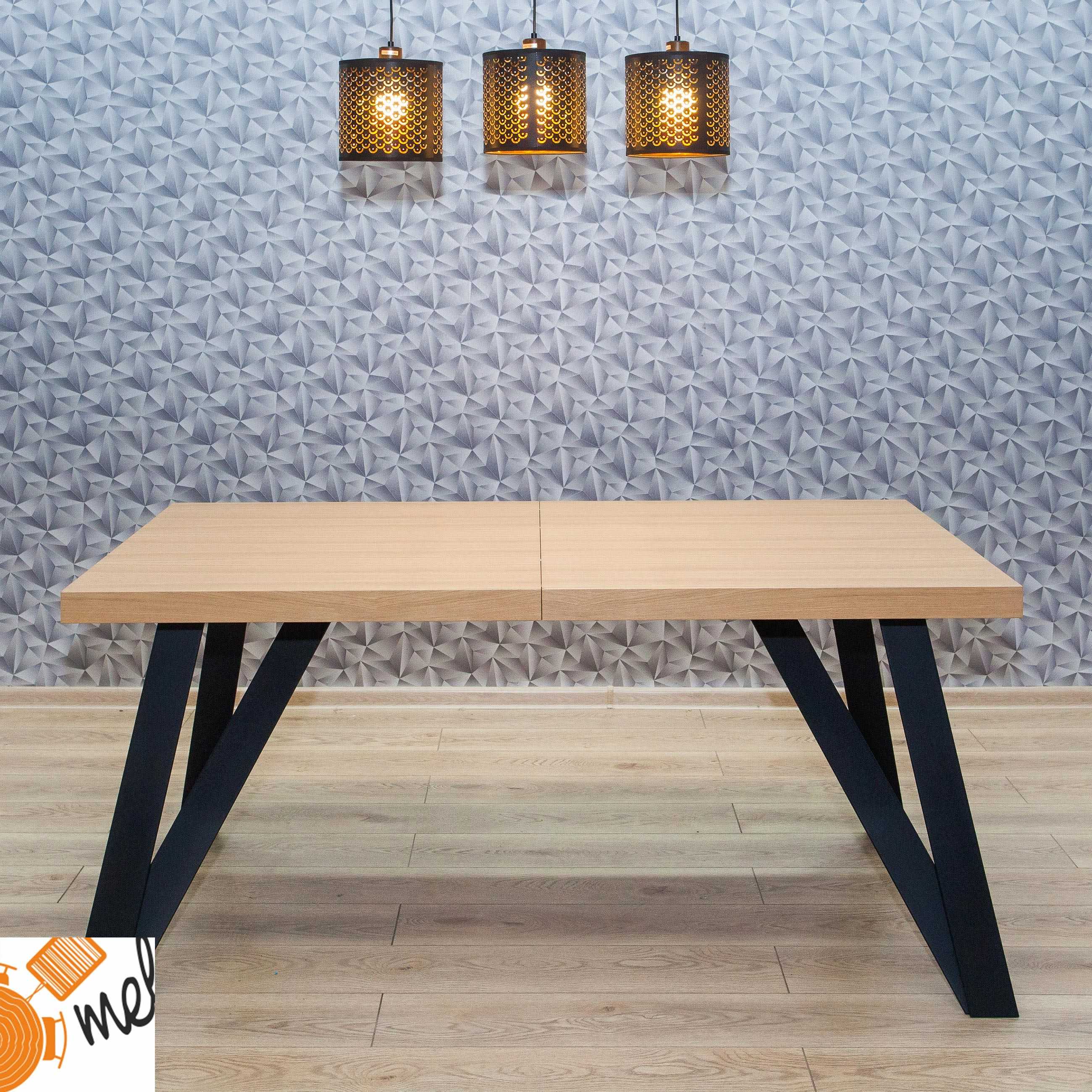 Stół industrialny rozkładany dębowy nogi W metalowe