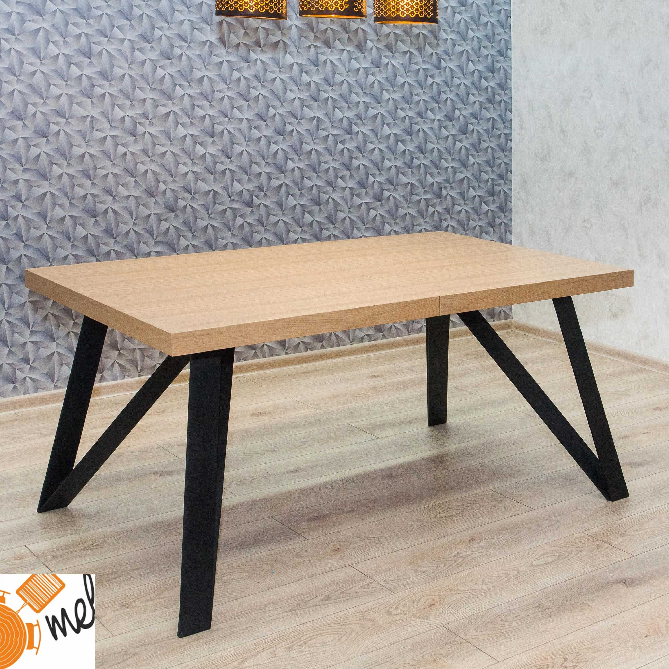 Stół industrialny rozkładany dębowy nogi W metalowe