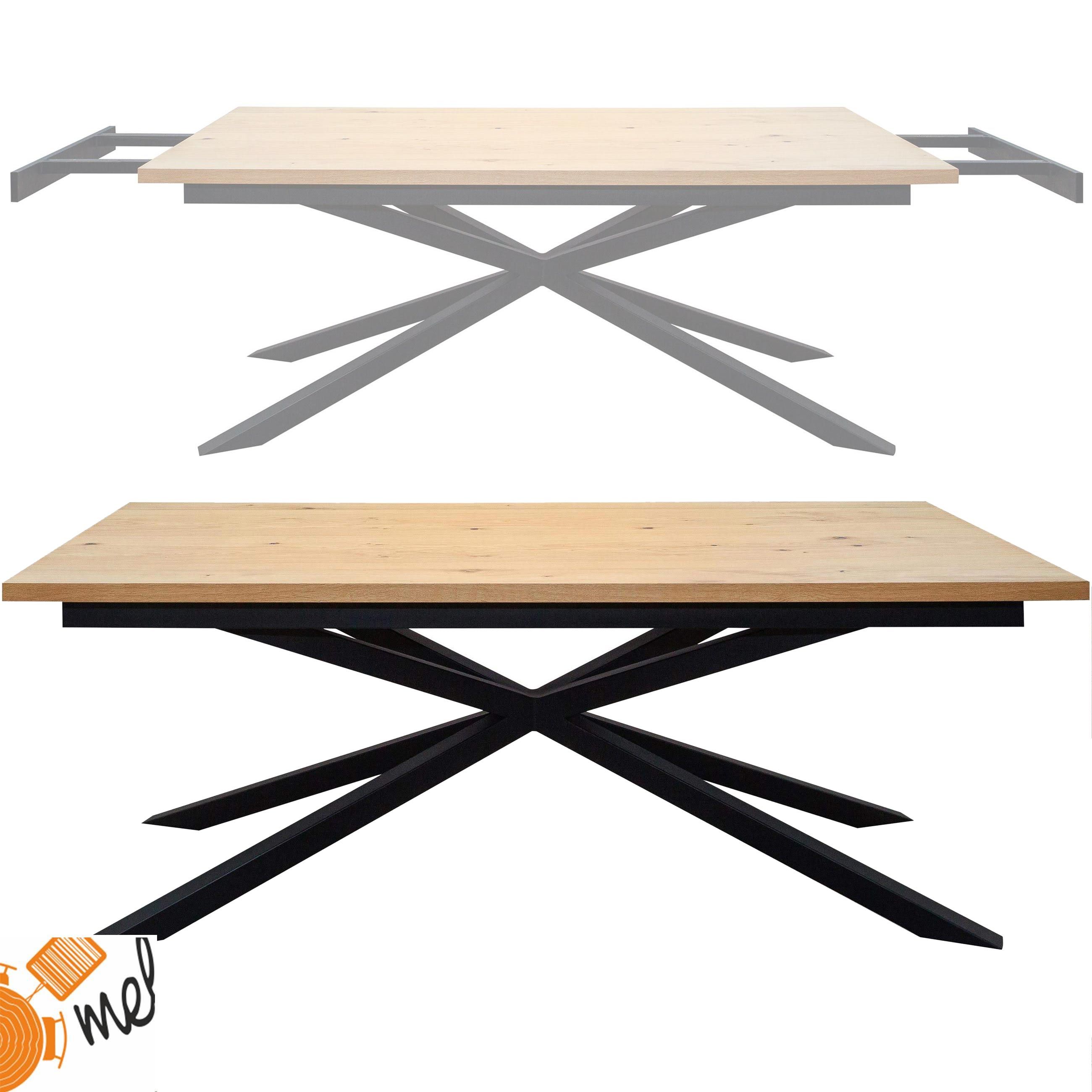 Stół Pająk z dostawkami S72 dębowy blat metalowe nogi