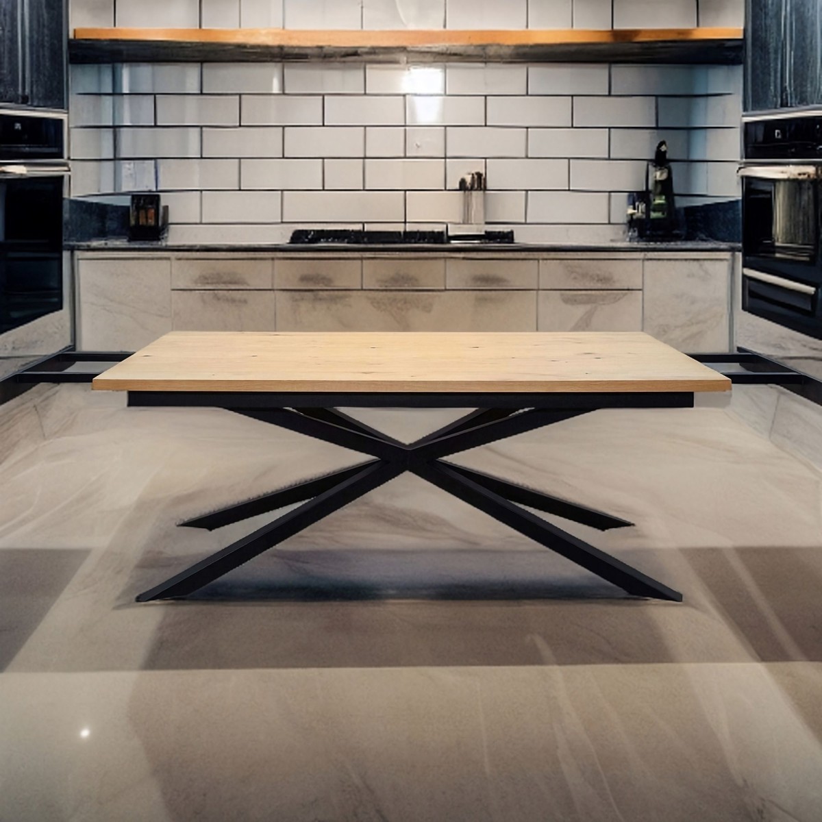 Stół Pająk dębowy blat z dostawkami metalowe nogi