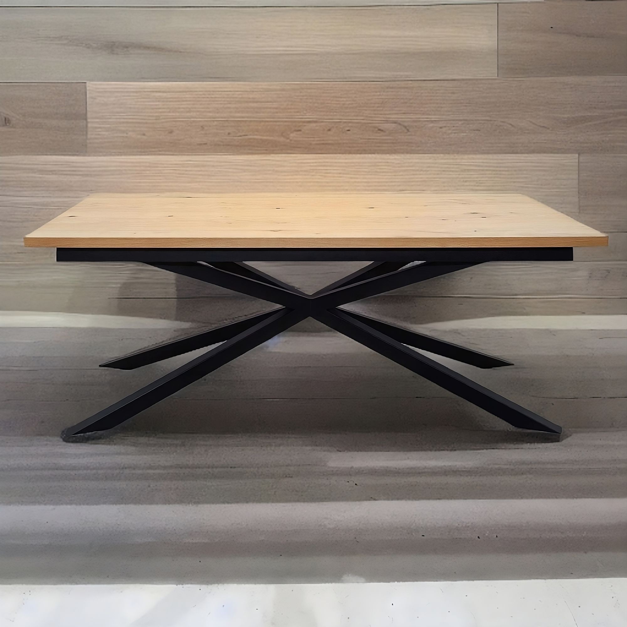 Stół Pająk dębowy blat z dostawkami metalowe nogi