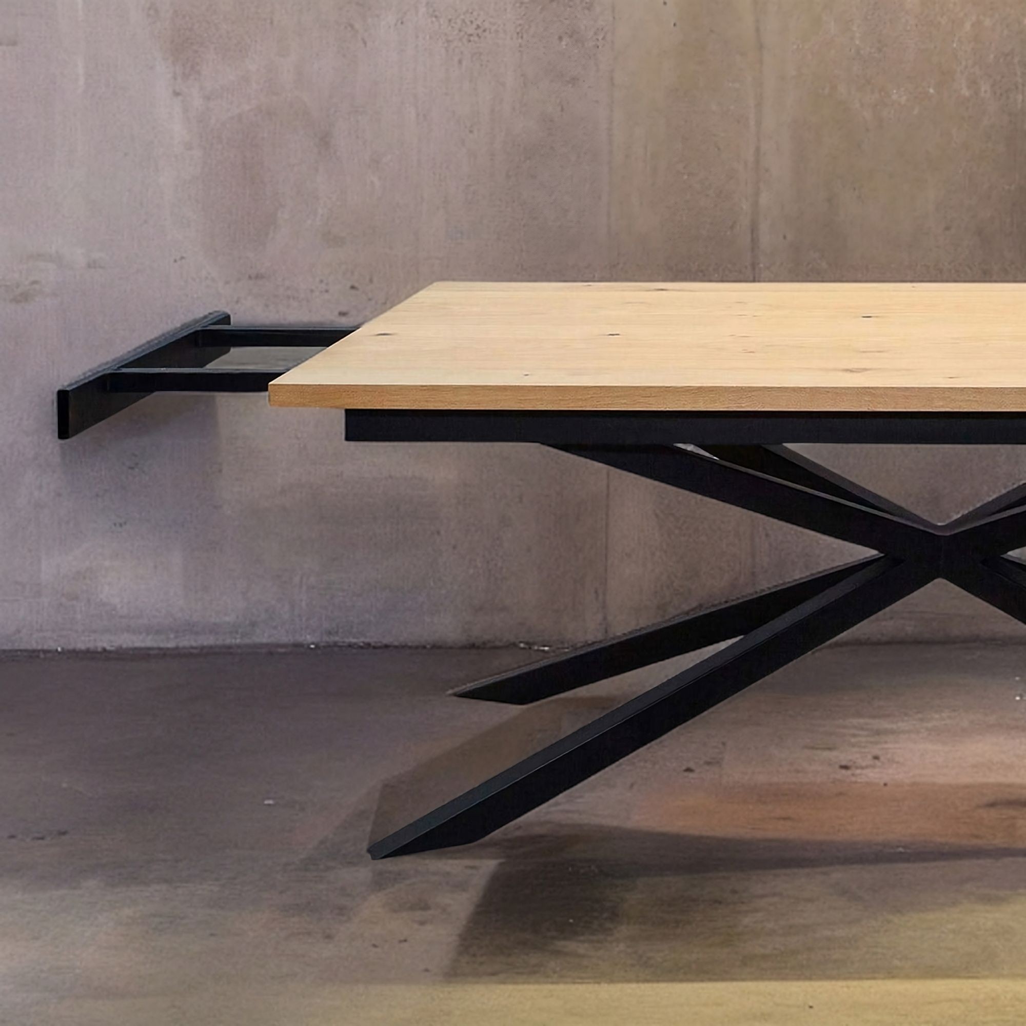 Stół Pająk dębowy blat z dostawkami metalowe nogi