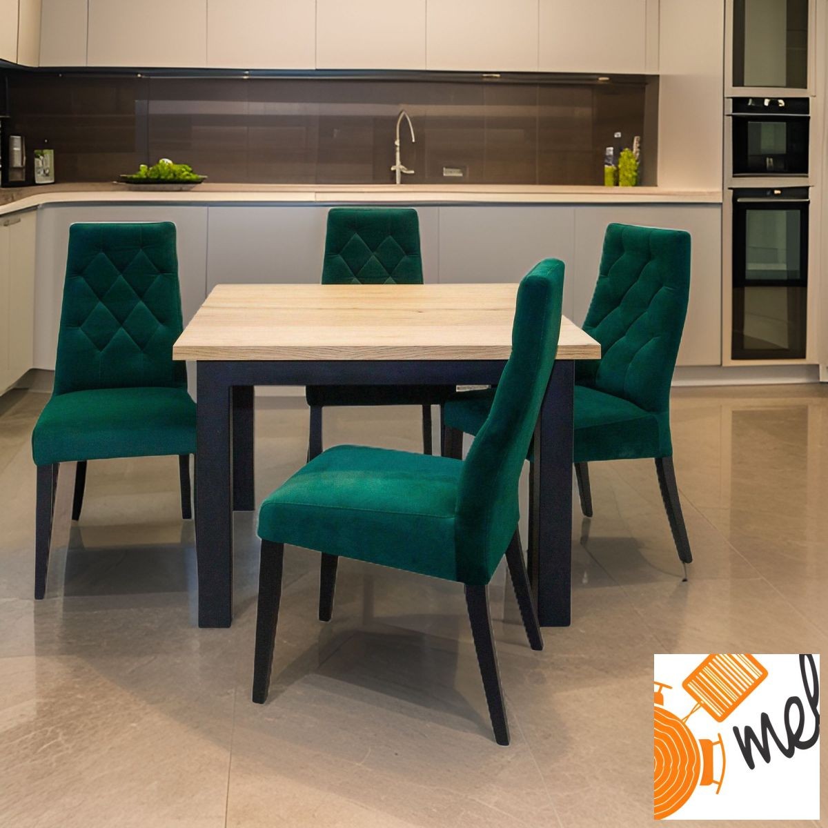 Stół kwadratowy z krzesłami tapicerowanymi czarne nogi - obrazek 2