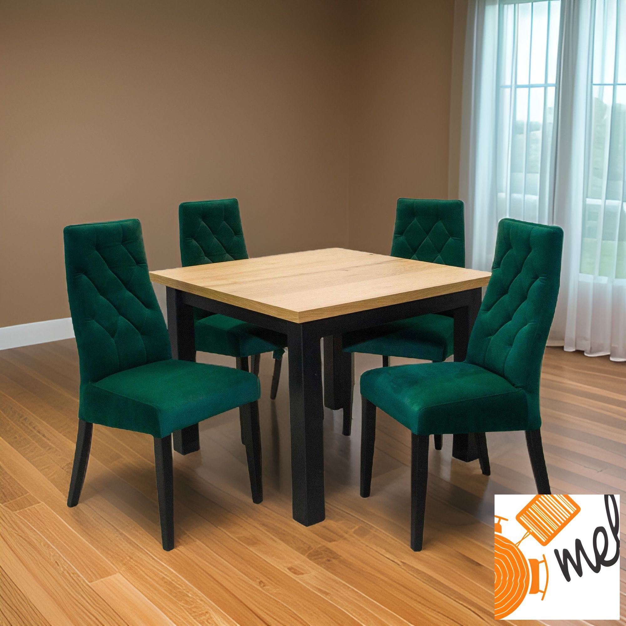 Stół kwadratowy z krzesłami tapicerowanymi czarne nogi - obrazek 4