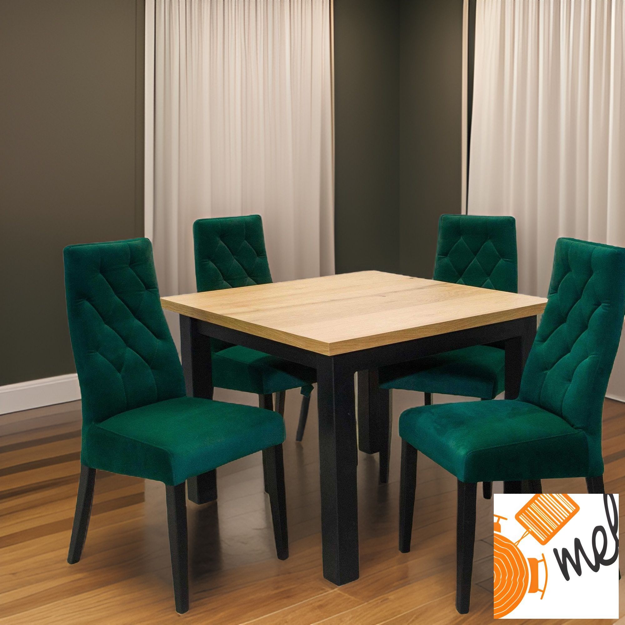 Stół kwadratowy z krzesłami tapicerowanymi czarne nogi - obrazek 5