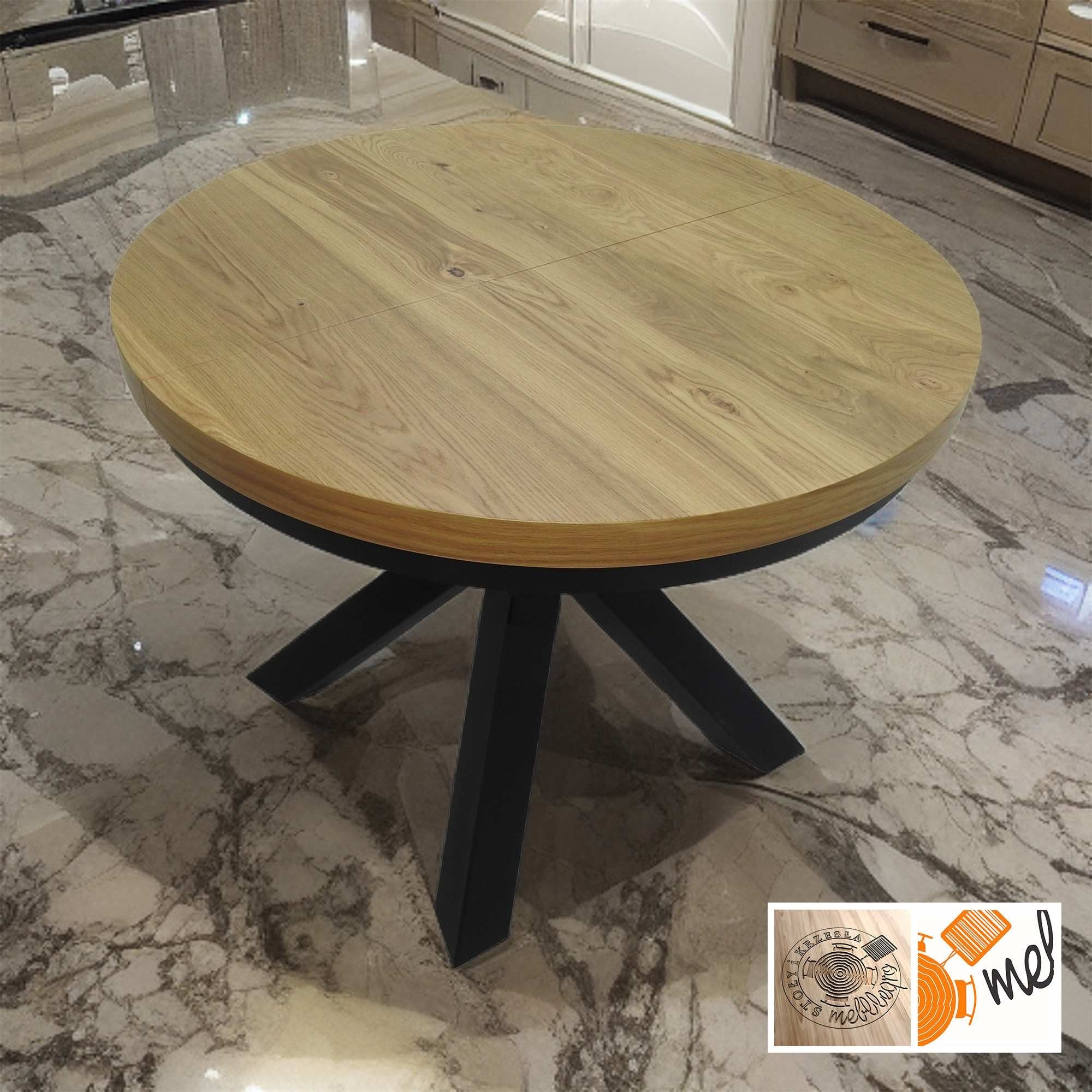 Stół okrągły loftowy z metalowymi nogami w stylu pająk