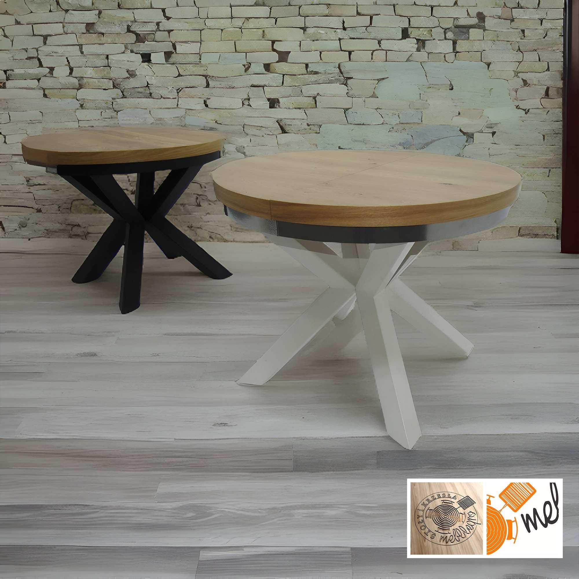 Stół okrągły loftowy z metalowymi nogami w stylu pająk