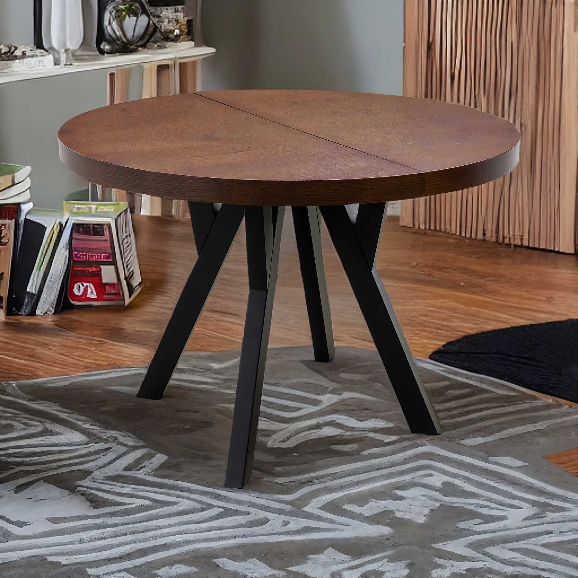 Stół rozkładany okrągły do jadalni – czarne drewniane nogi, model S33 - obrazek 2