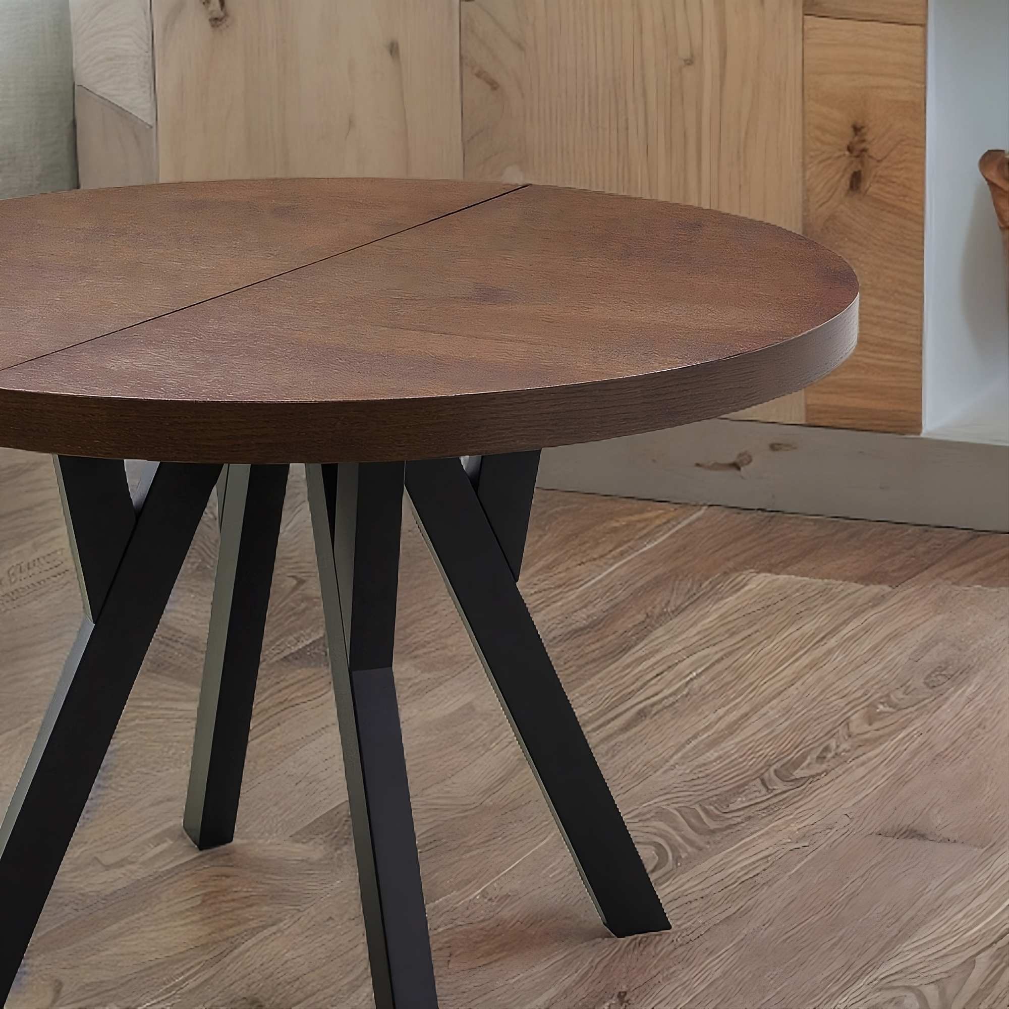 Stół rozkładany okrągły do jadalni – czarne drewniane nogi, model S33 - obrazek 5