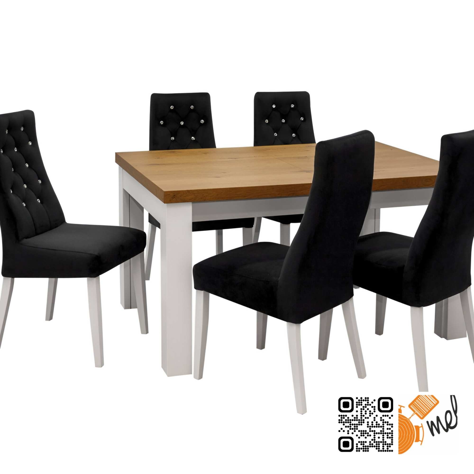 Duży stół rozkładany drewniany z krzesłami welurowymi