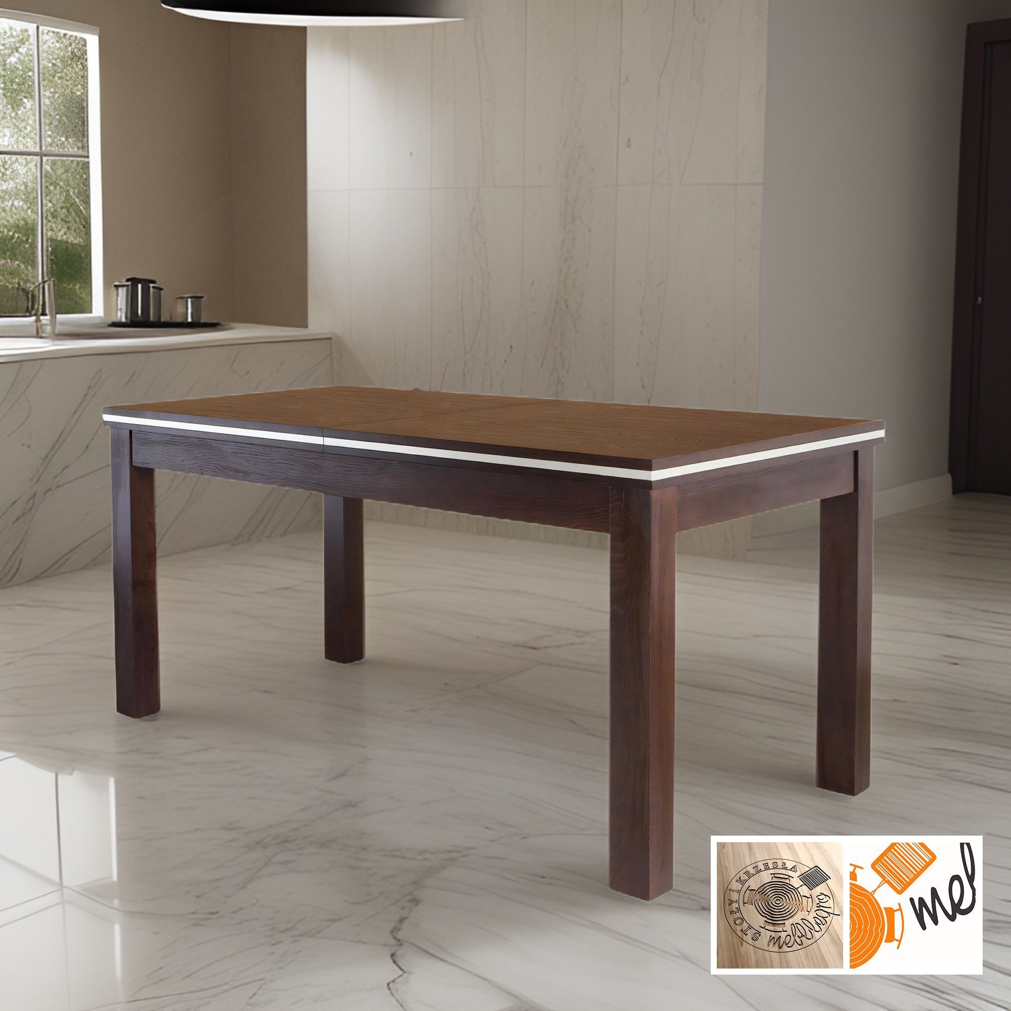 Stół rozkładany prostokątny z blatem i aluminiową wstawką – model S19 - obrazek 2