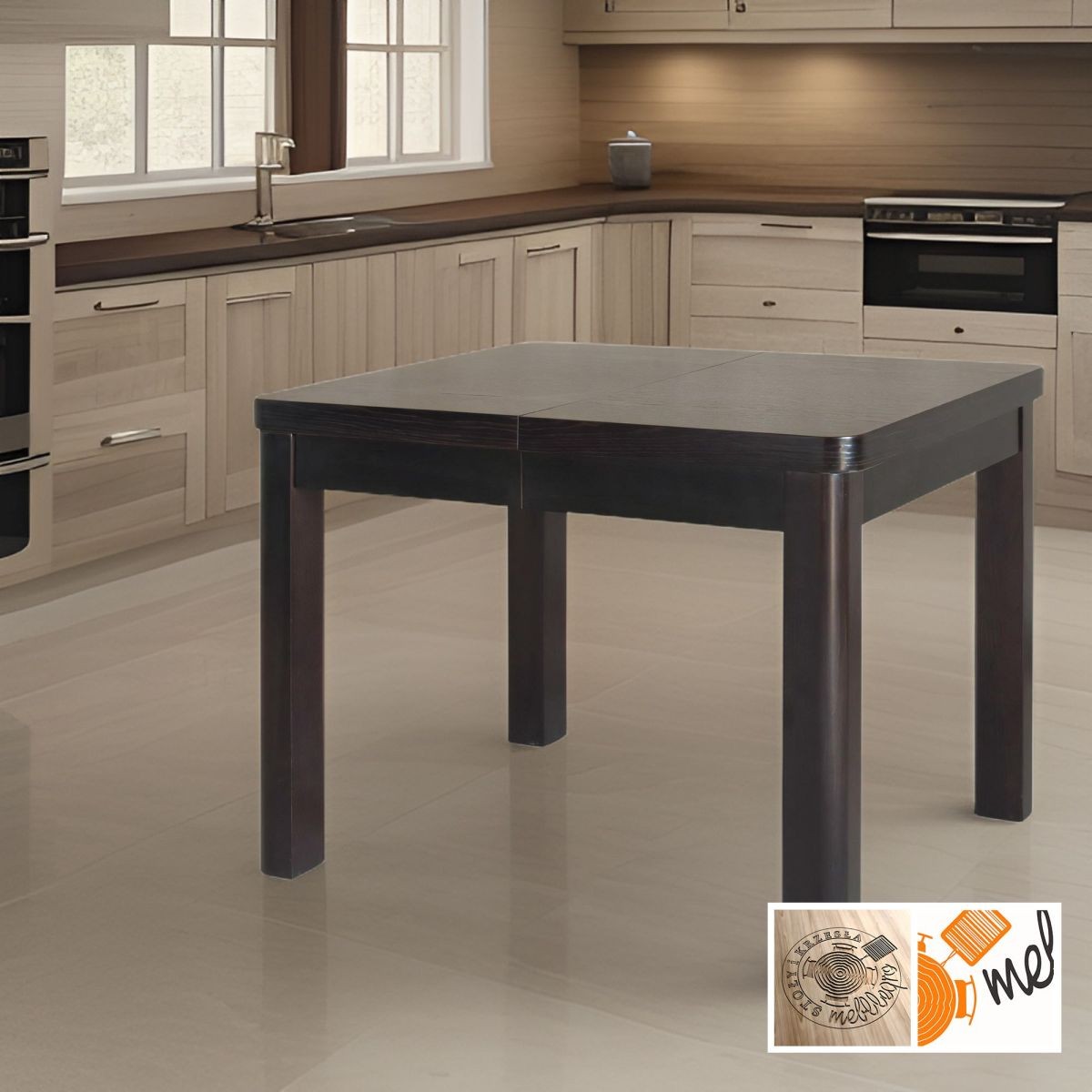 Duży stół rozkładany XL prostokątny z zaokrąglonym blatem – fornir dębowy, model S18 MINI-MAX - obrazek 2