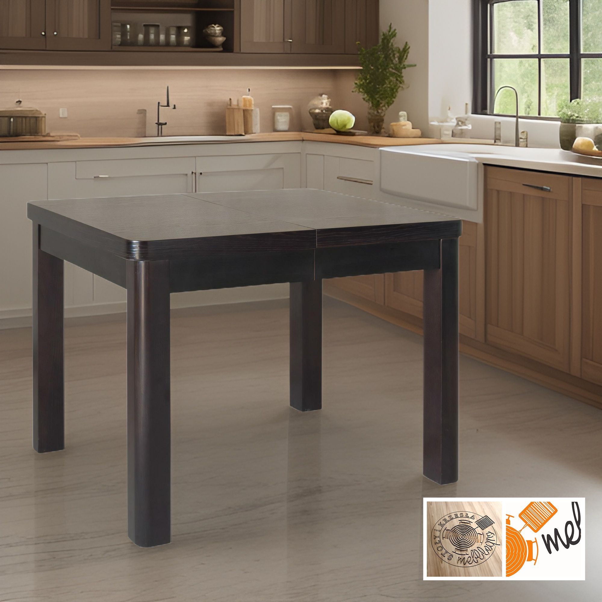 Duży stół rozkładany XL prostokątny z zaokrąglonym blatem – fornir dębowy, model S18 MINI-MAX - obrazek 3