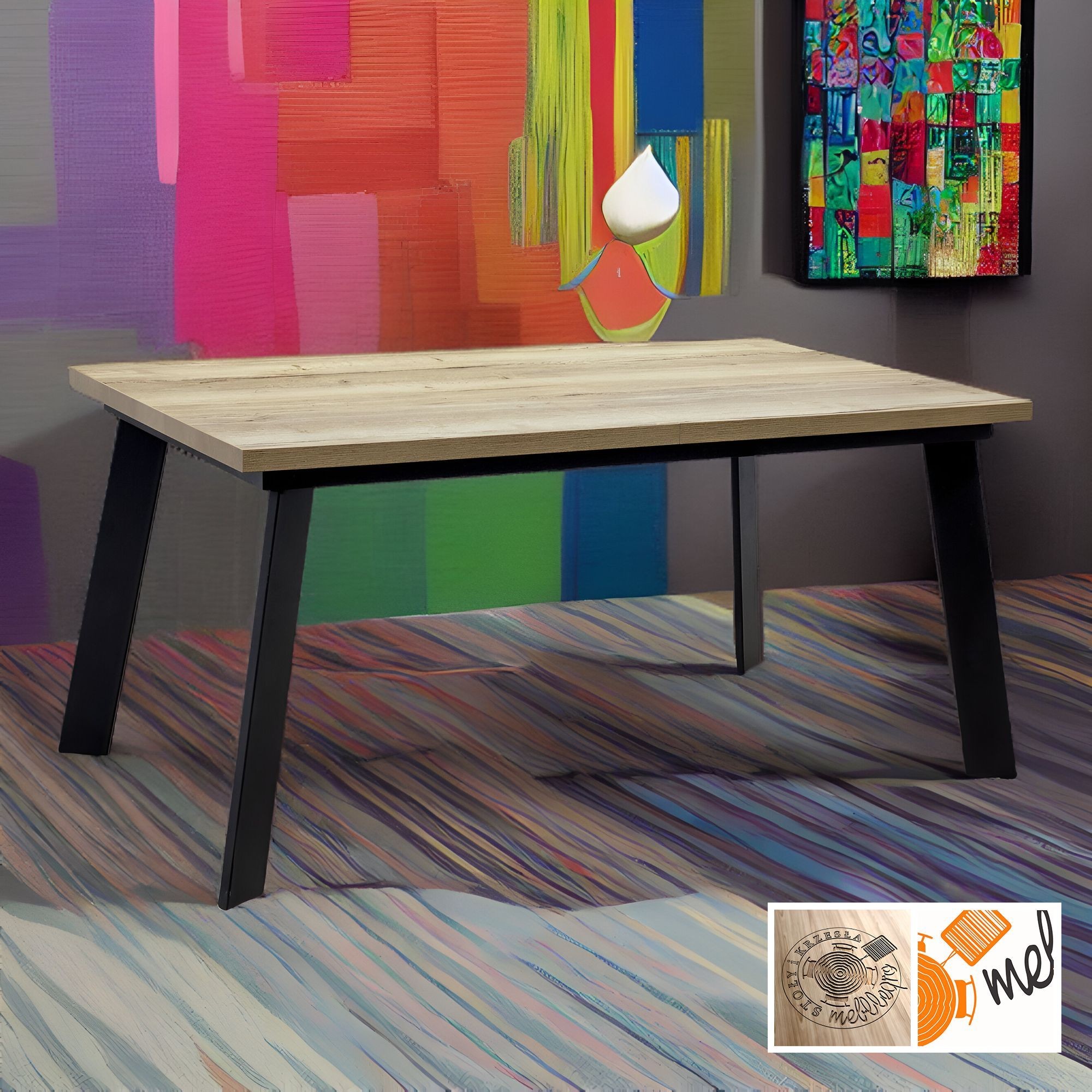 Loftowy stół rozkładany do jadalni – metalowe nogi pod kątem model S48 - obrazek 2