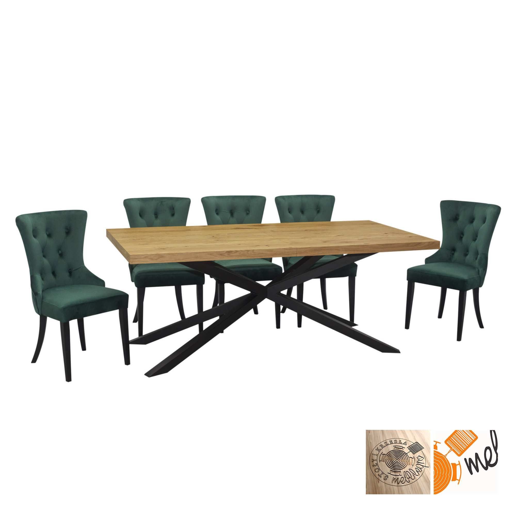 Stół Pająk i Krzesła Pikowane Z21 Industrialny Loft