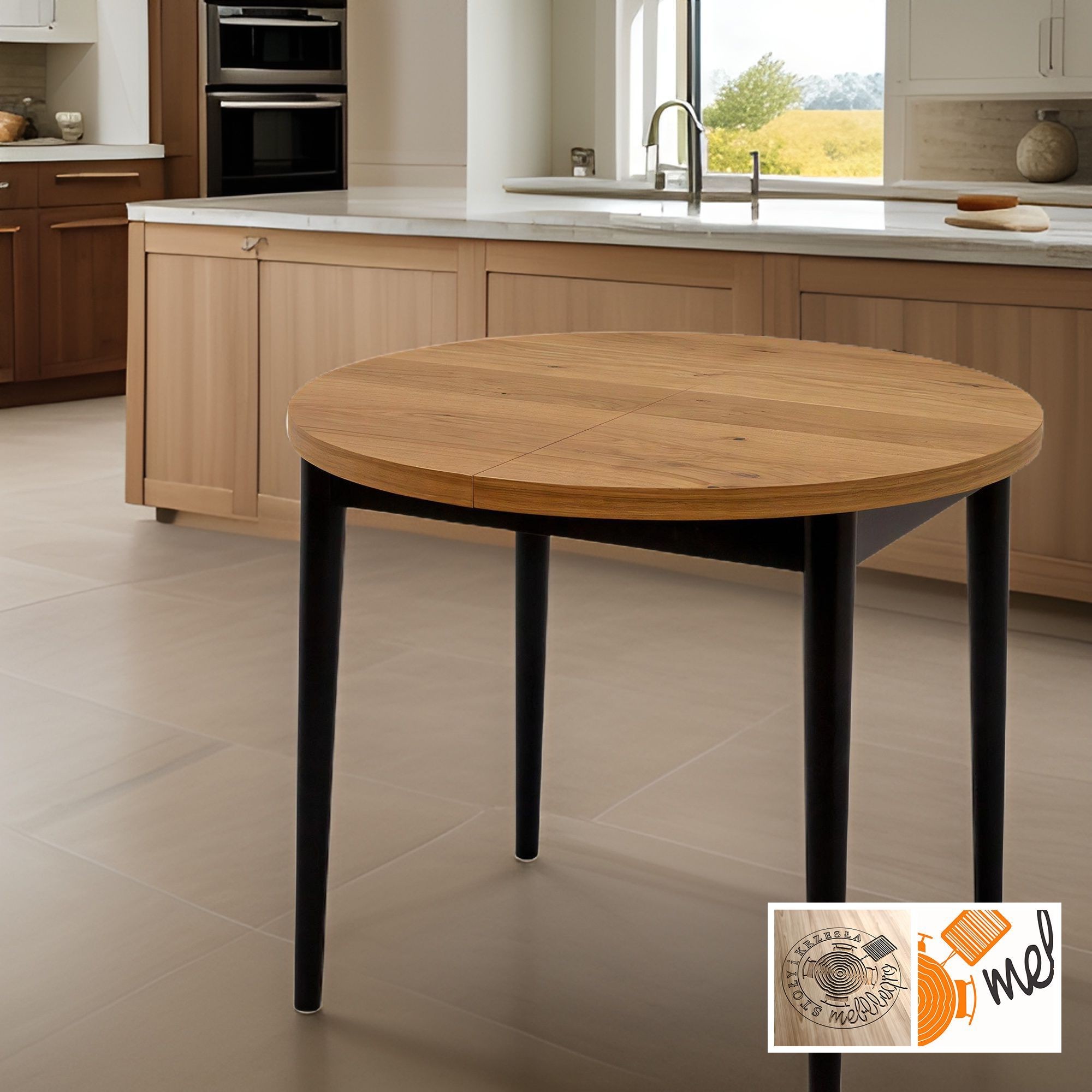 Stół rozkładany okrągły w stylu skandynawskim z toczoną nogą – model S56 - obrazek 4