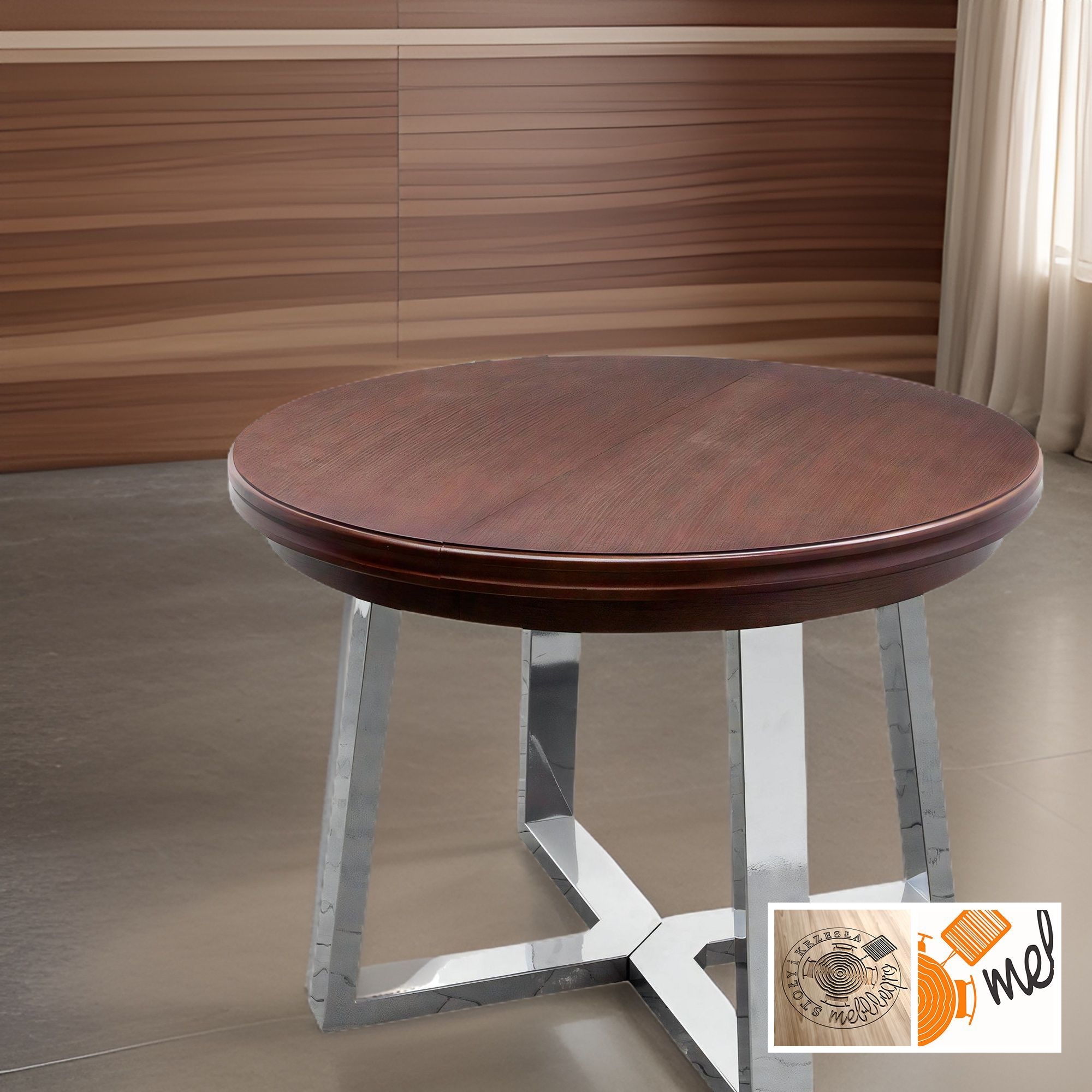 Stół rozkładany okrągły loftowy do jadalni – chromowana noga model S34 - obrazek 4