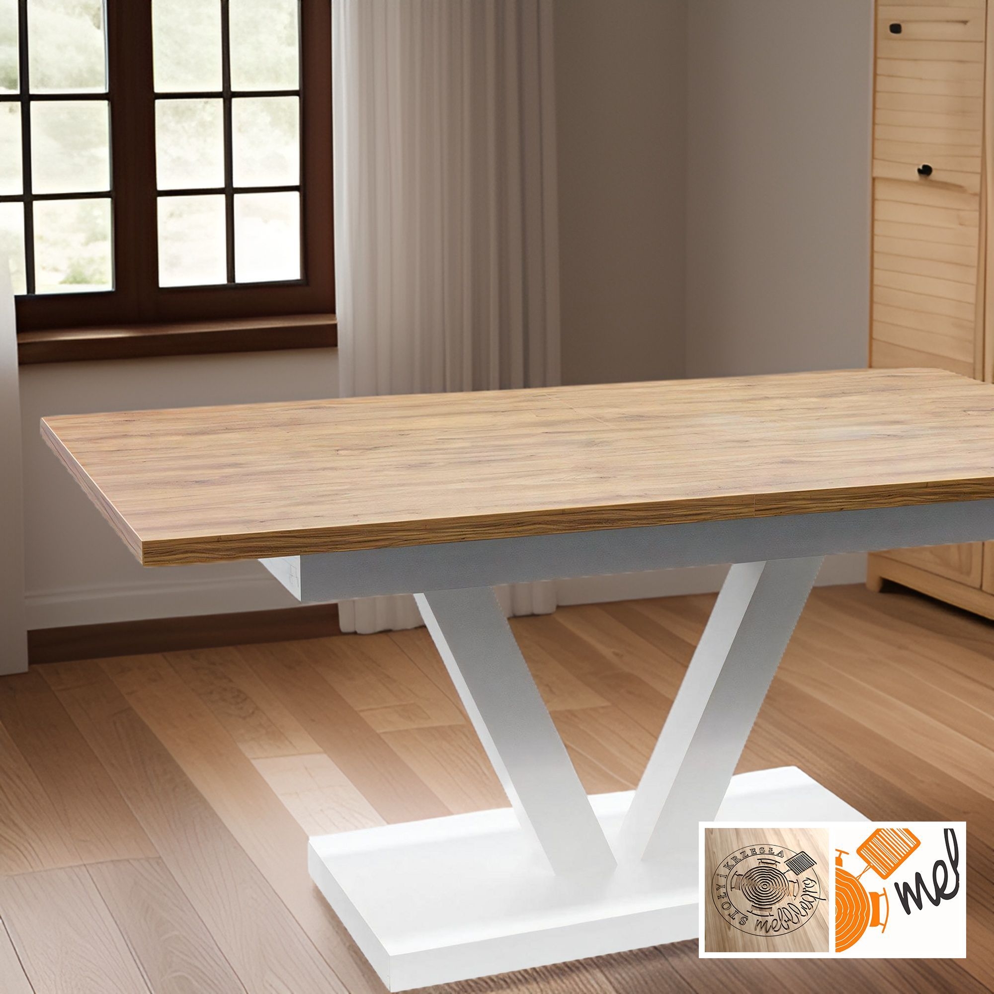 Nowoczesny stół rozkładany loftowy z nogą w kształcie V – S52 do jadalni - obrazek 4