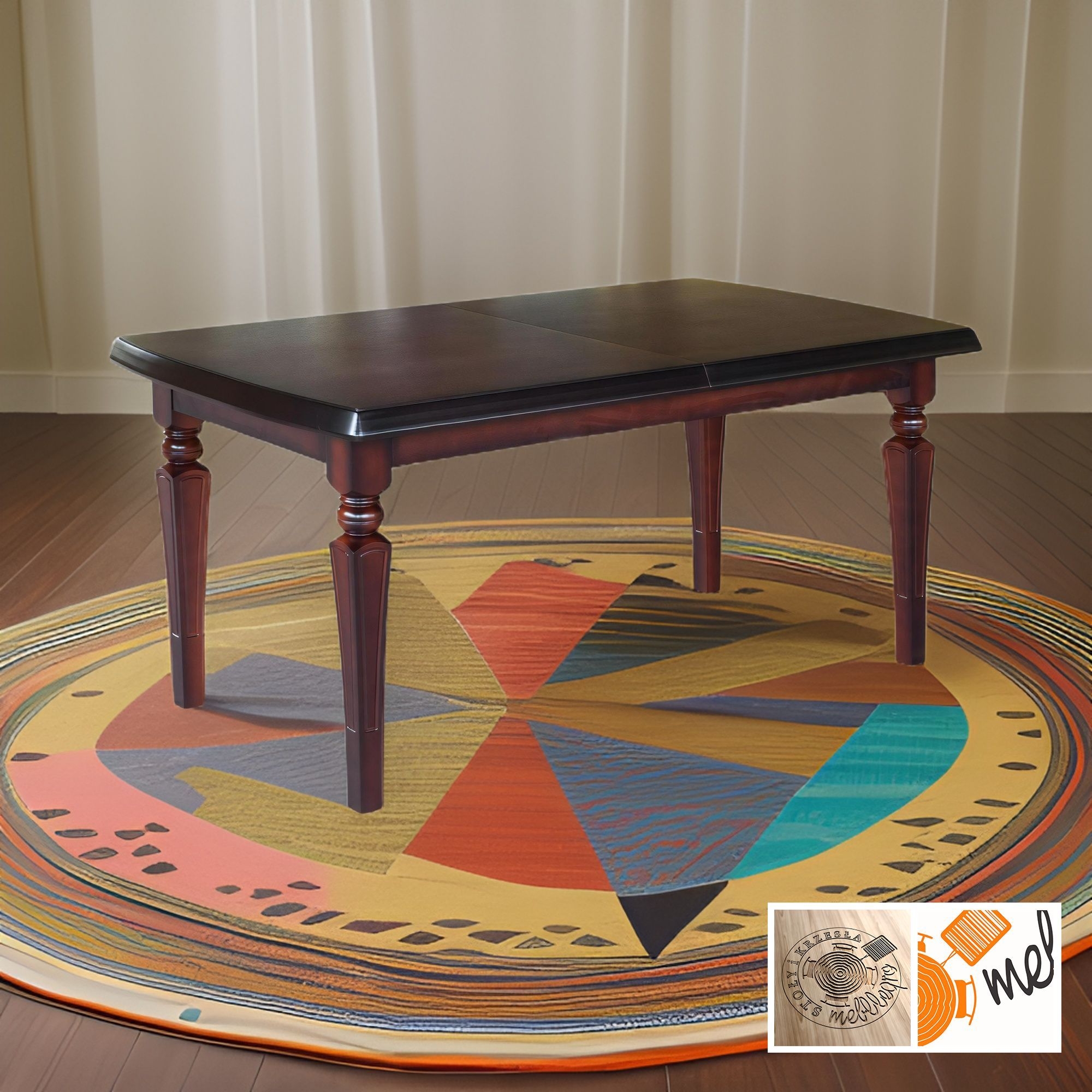 Stół rozkładany z forniru z ozdobną okrągłą nogą – model S55 do jadalni - obrazek 2