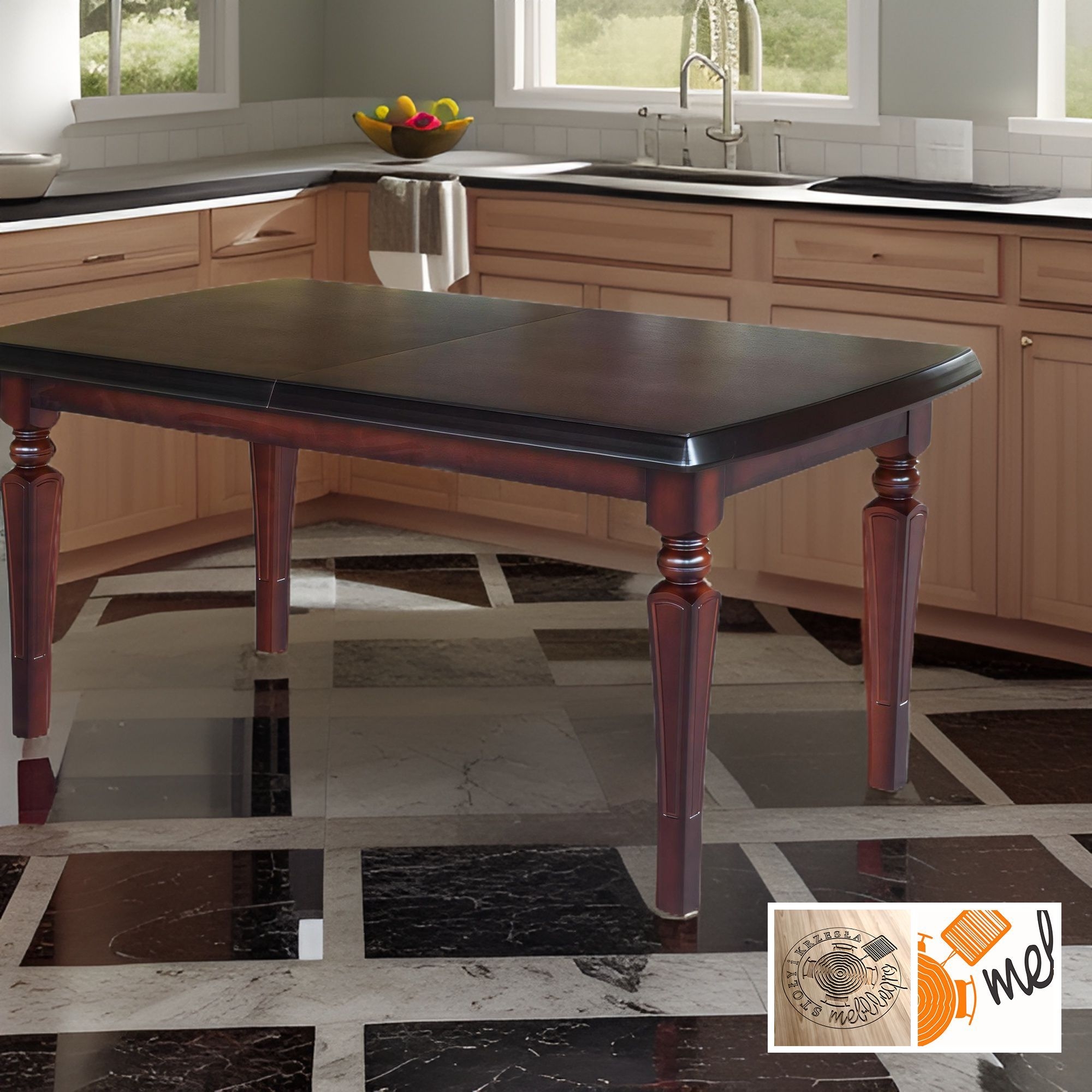 Stół rozkładany z forniru z ozdobną okrągłą nogą – model S55 do jadalni - obrazek 3