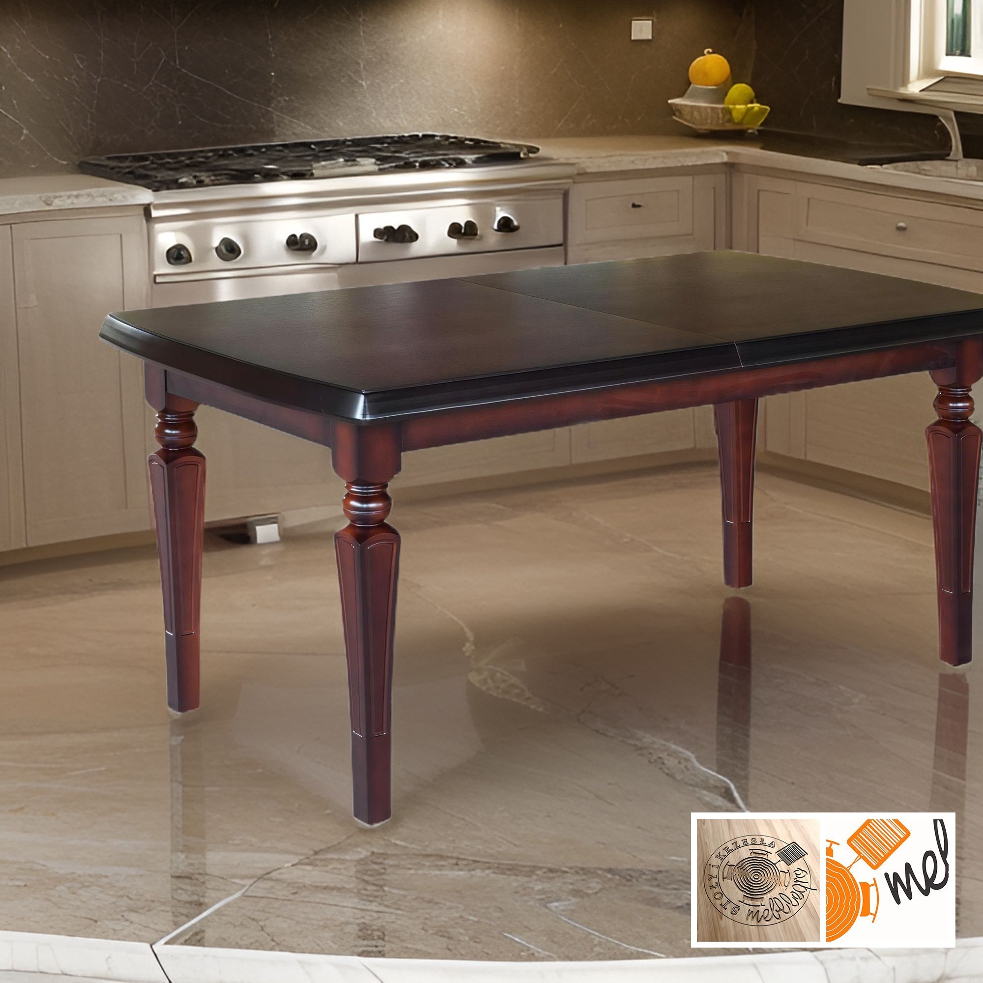 Stół rozkładany z forniru z ozdobną okrągłą nogą – model S55 do jadalni - obrazek 4