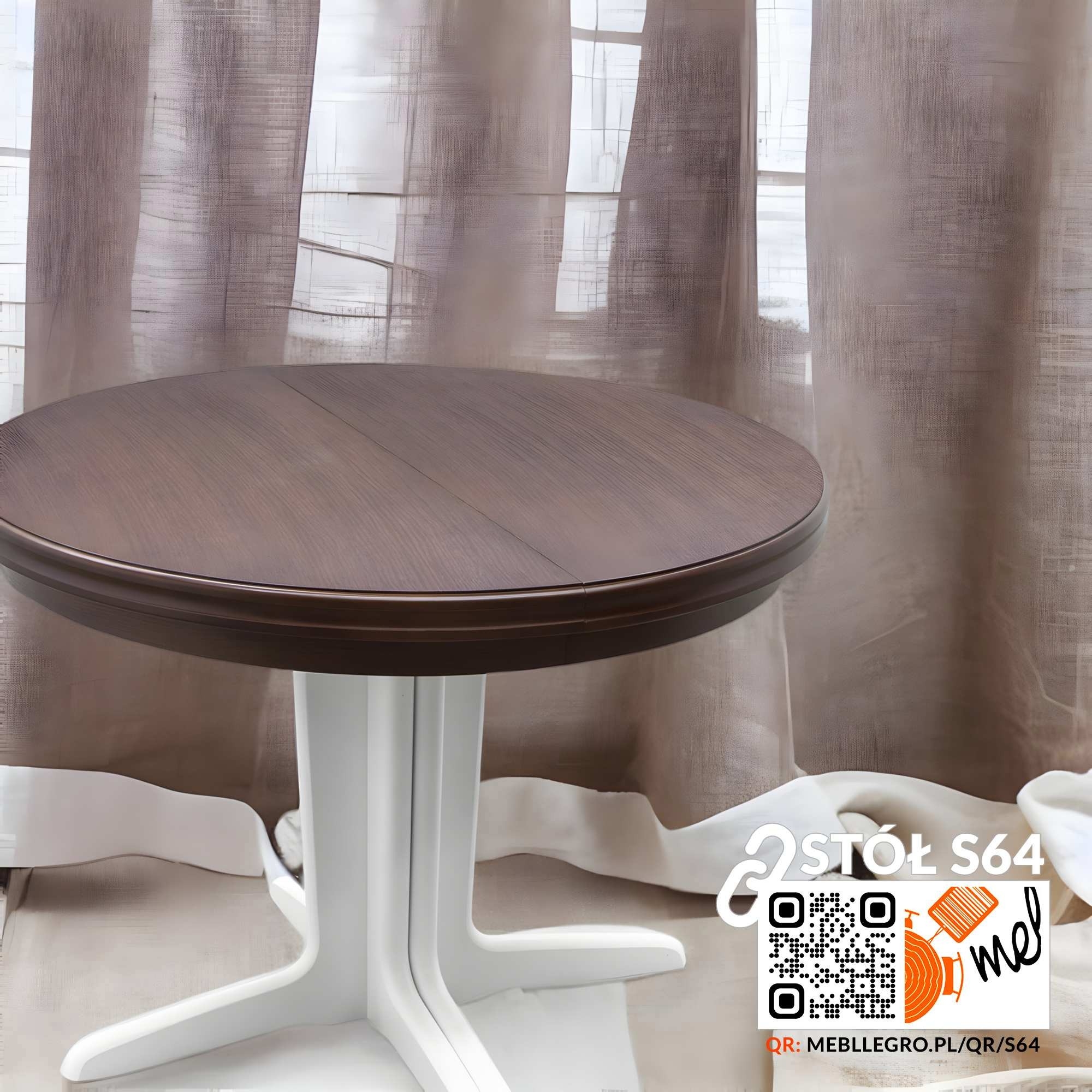 Duży stół okrągły rozkładany z rzeźbioną nogą – klasyczny styl model S64 - obrazek 2