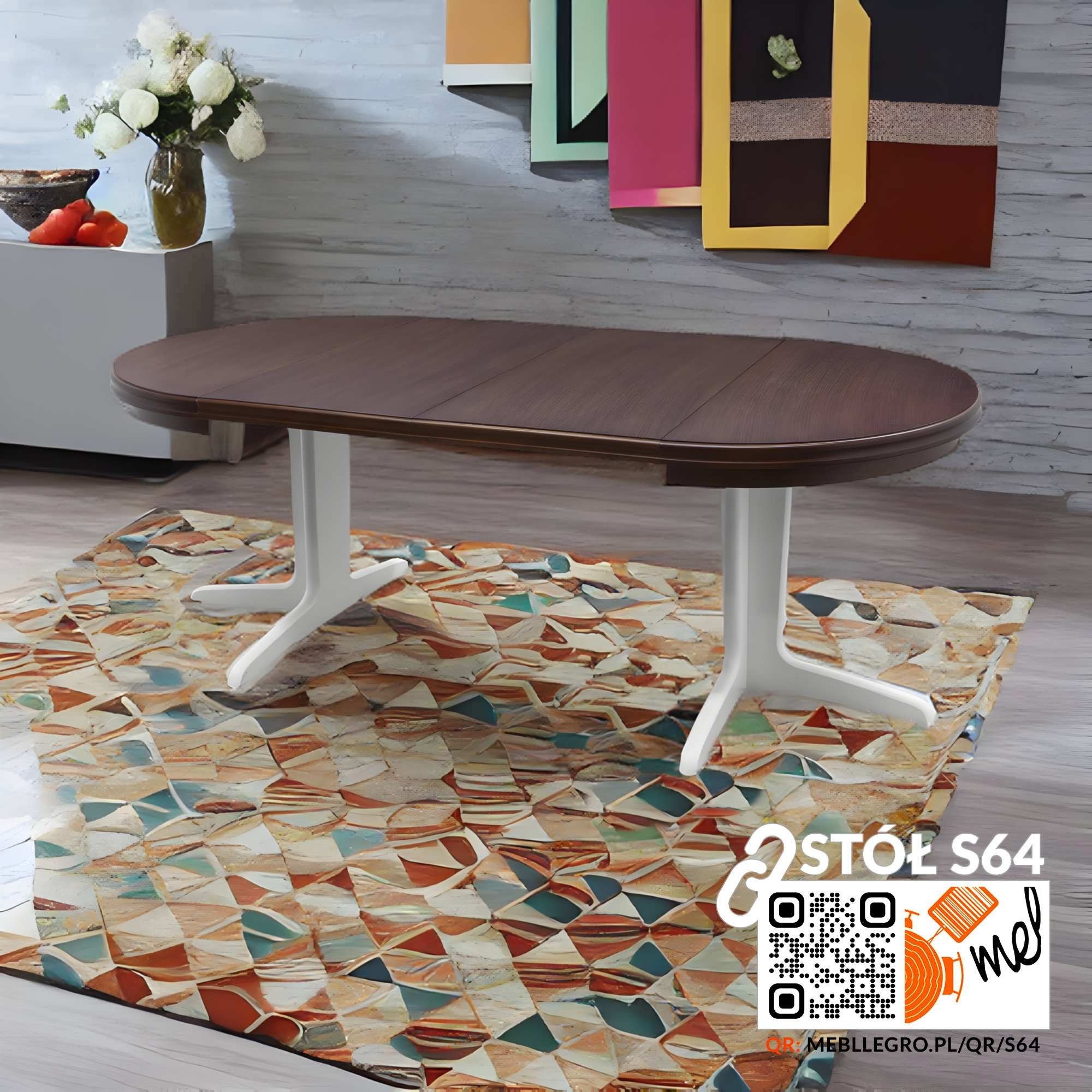 Duży stół okrągły rozkładany z rzeźbioną nogą – klasyczny styl model S64 - obrazek 3