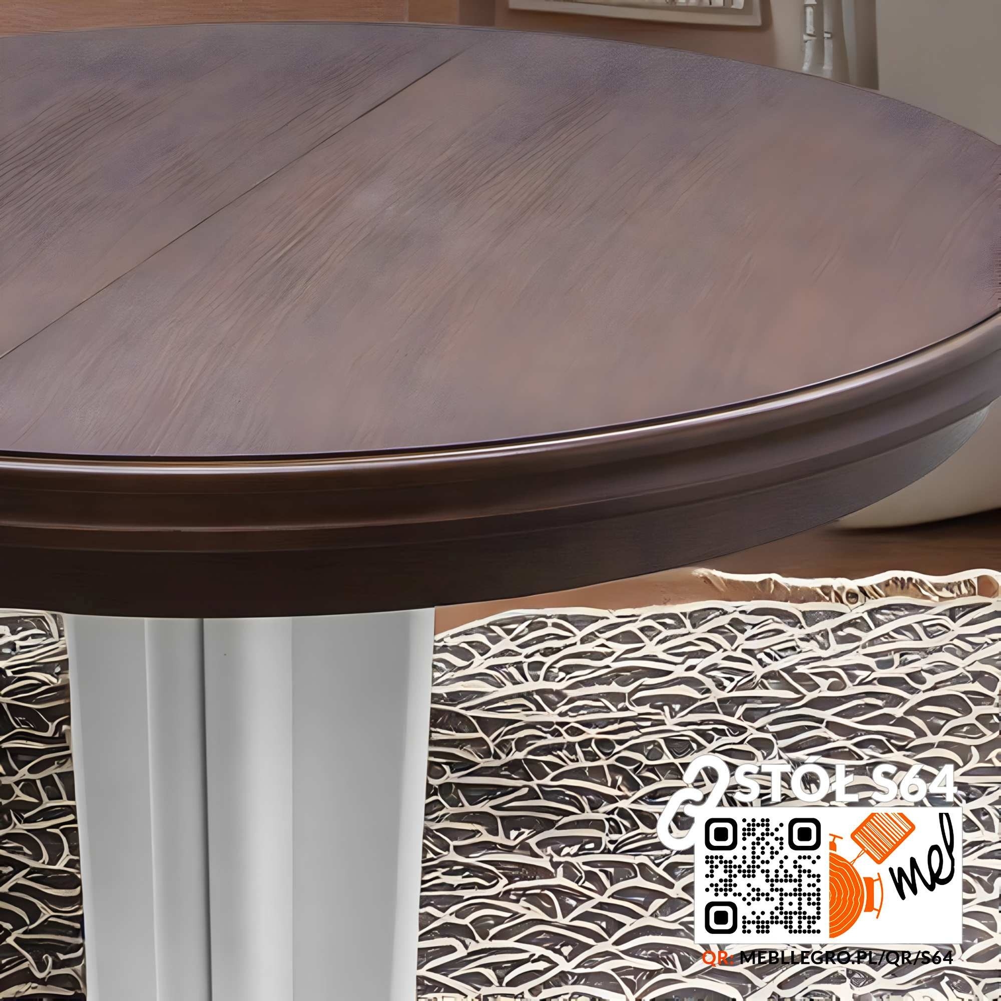 Duży stół okrągły rozkładany z rzeźbioną nogą – klasyczny styl model S64 - obrazek 4