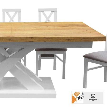 Stół z podwójną masywną nogą w kształcie "X" Z26 z krzesłami