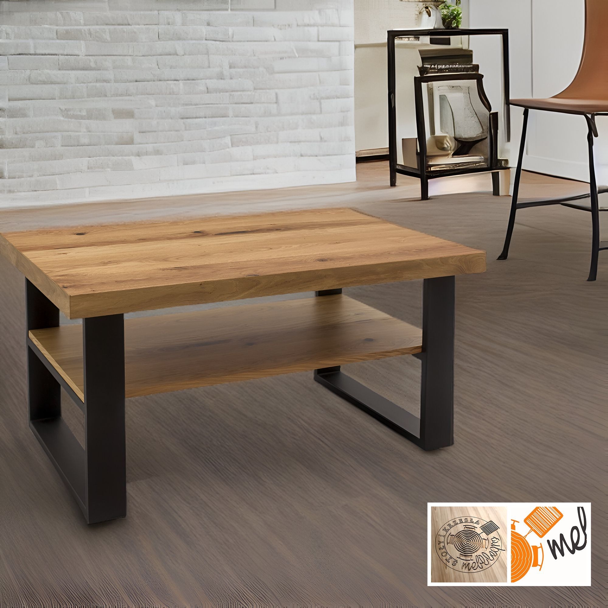 Ława stolik kawowy z półką na metalowych nogach - obrazek 2