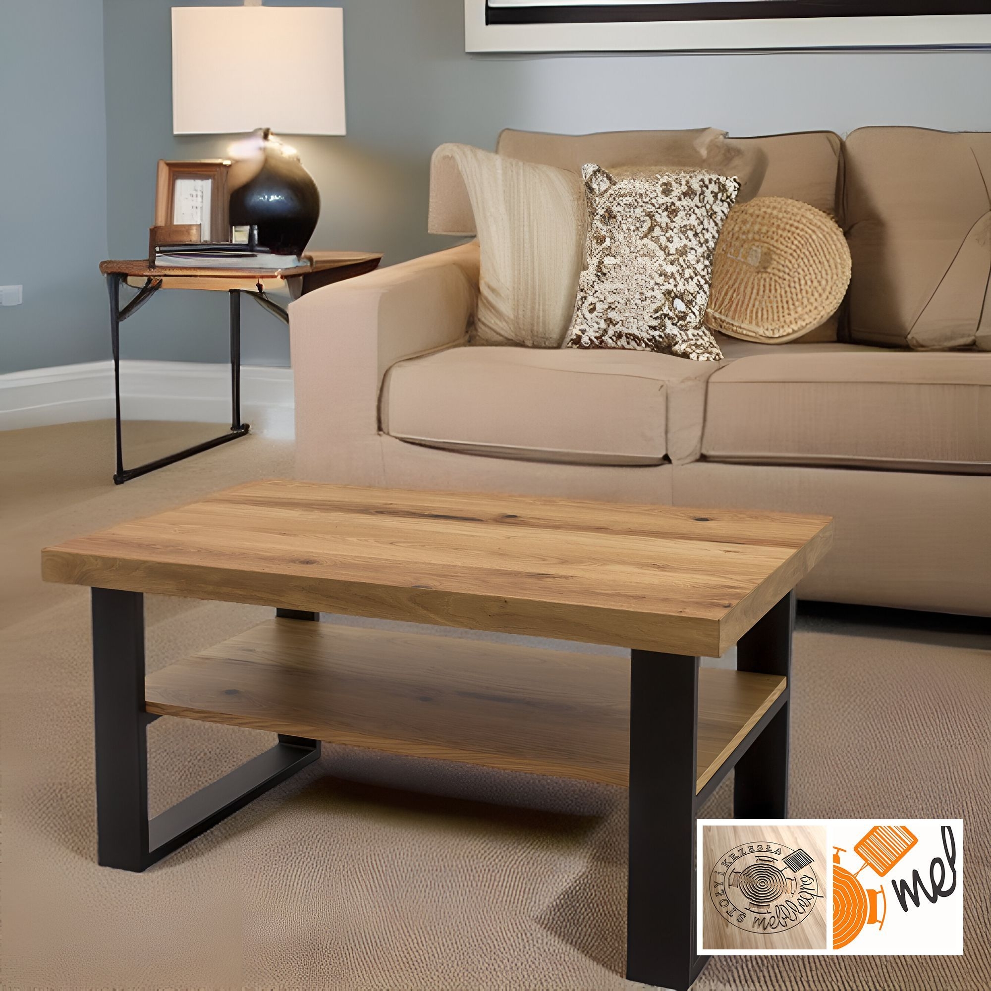 Ława stolik kawowy z półką na metalowych nogach