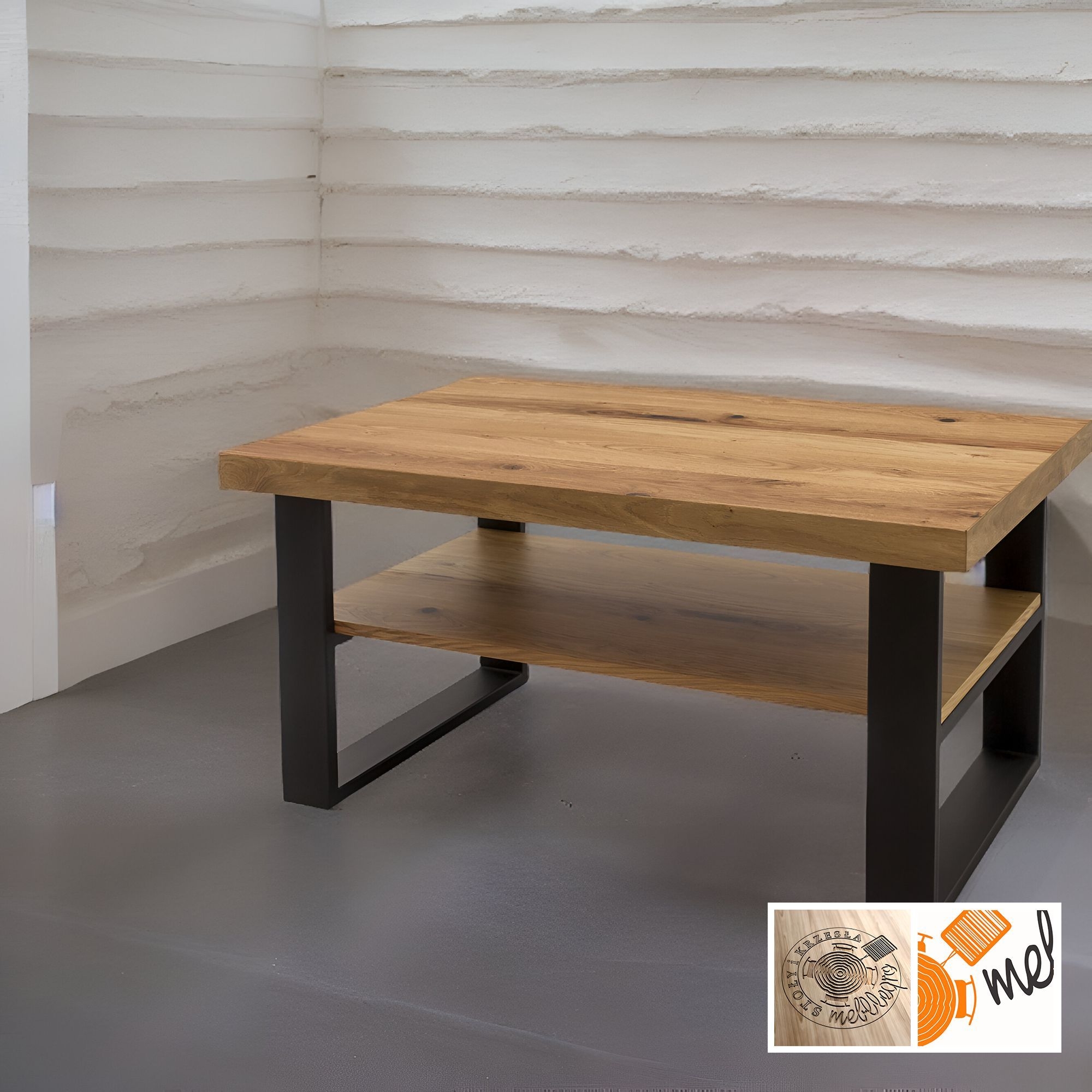 Ława stolik kawowy z półką na metalowych nogach - obrazek 3