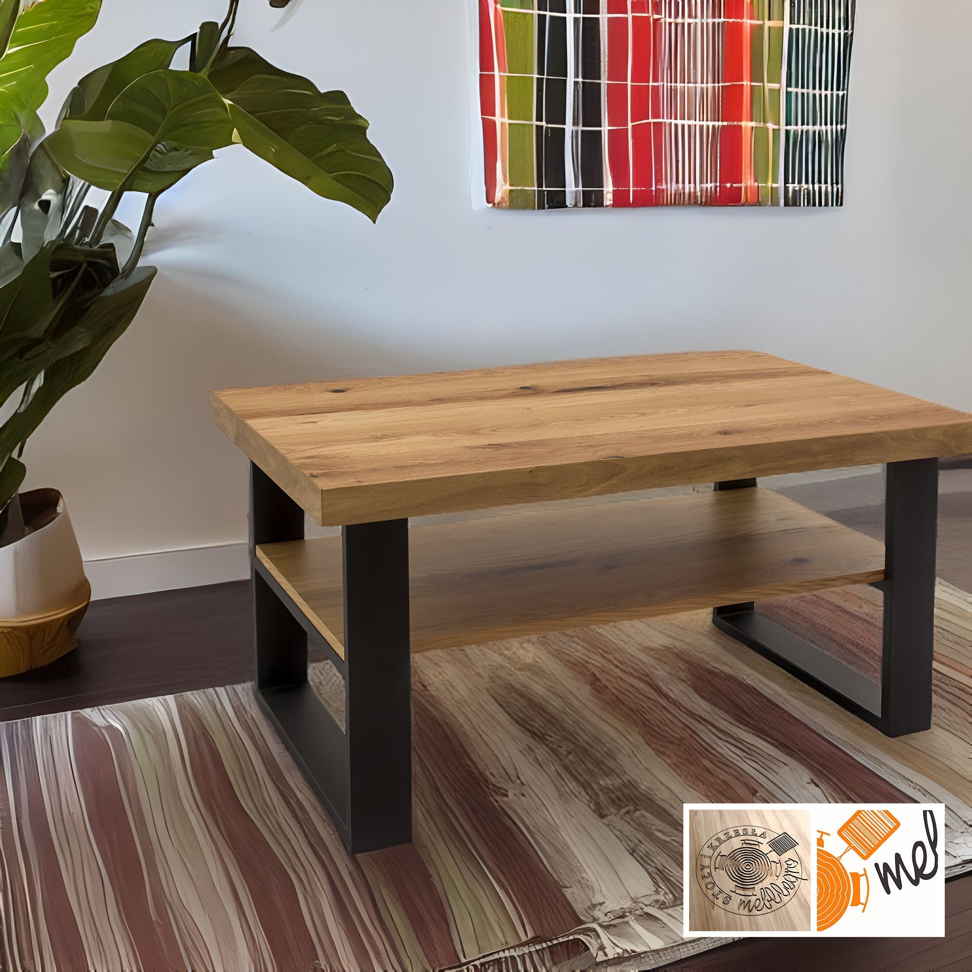 Ława stolik kawowy z półką na metalowych nogach - obrazek 4