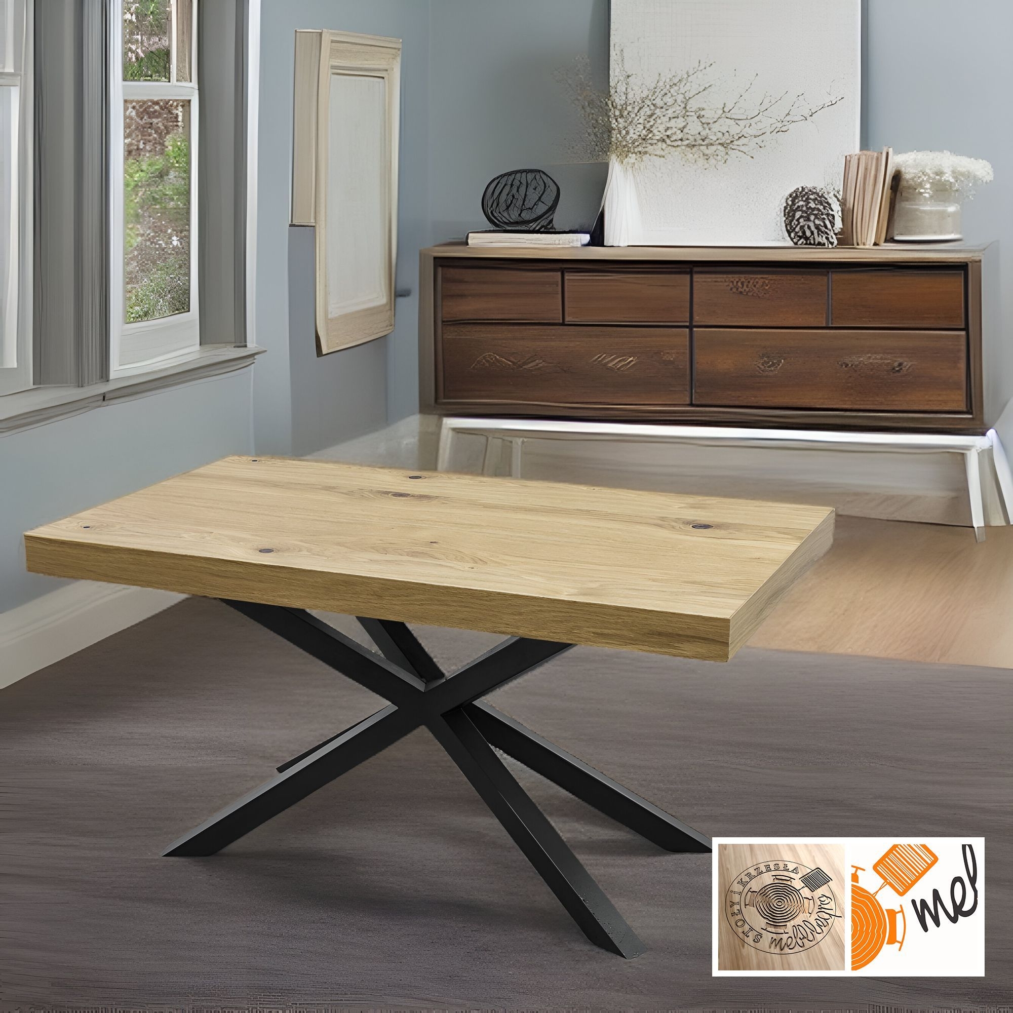 Mały stolik Pająk kawowy ŁS2 z metalowymi nogami - obrazek 3