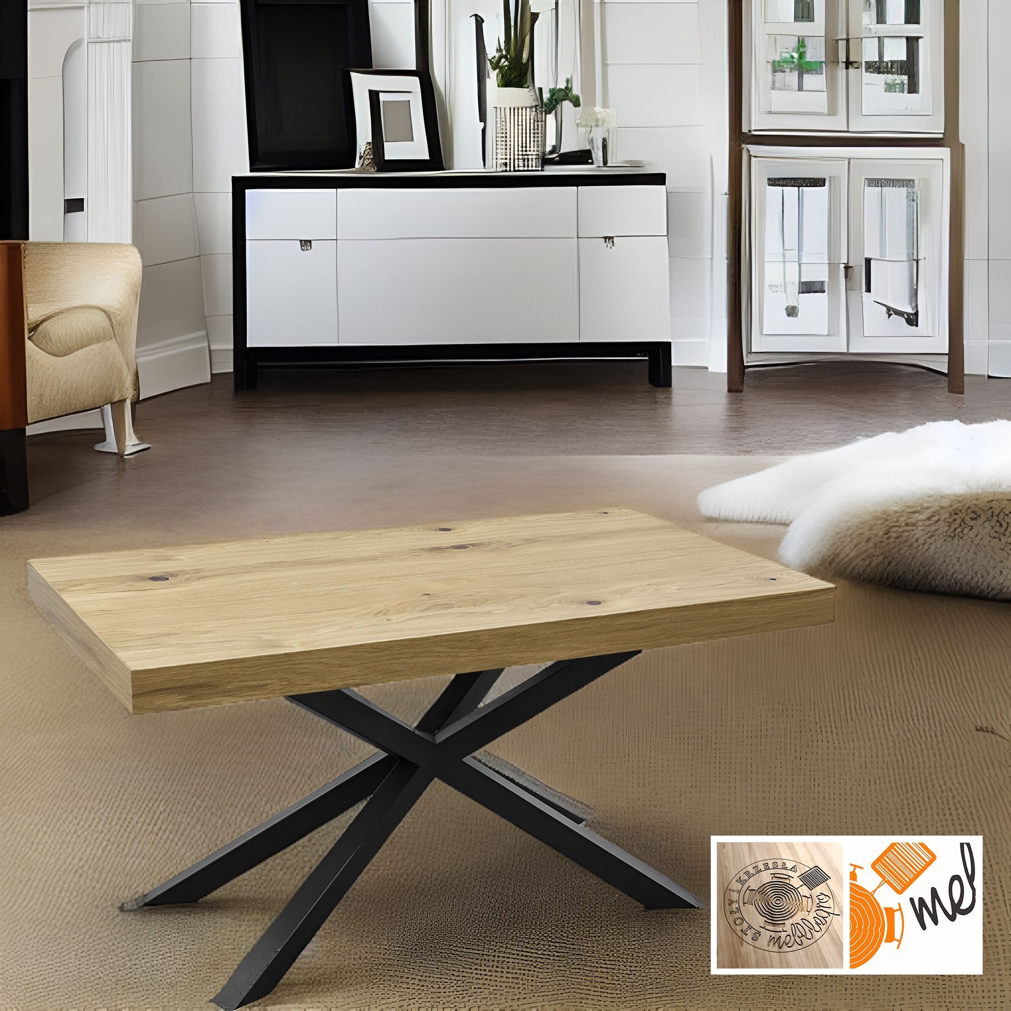 Mały stolik Pająk kawowy ŁS2 z metalowymi nogami - obrazek 4