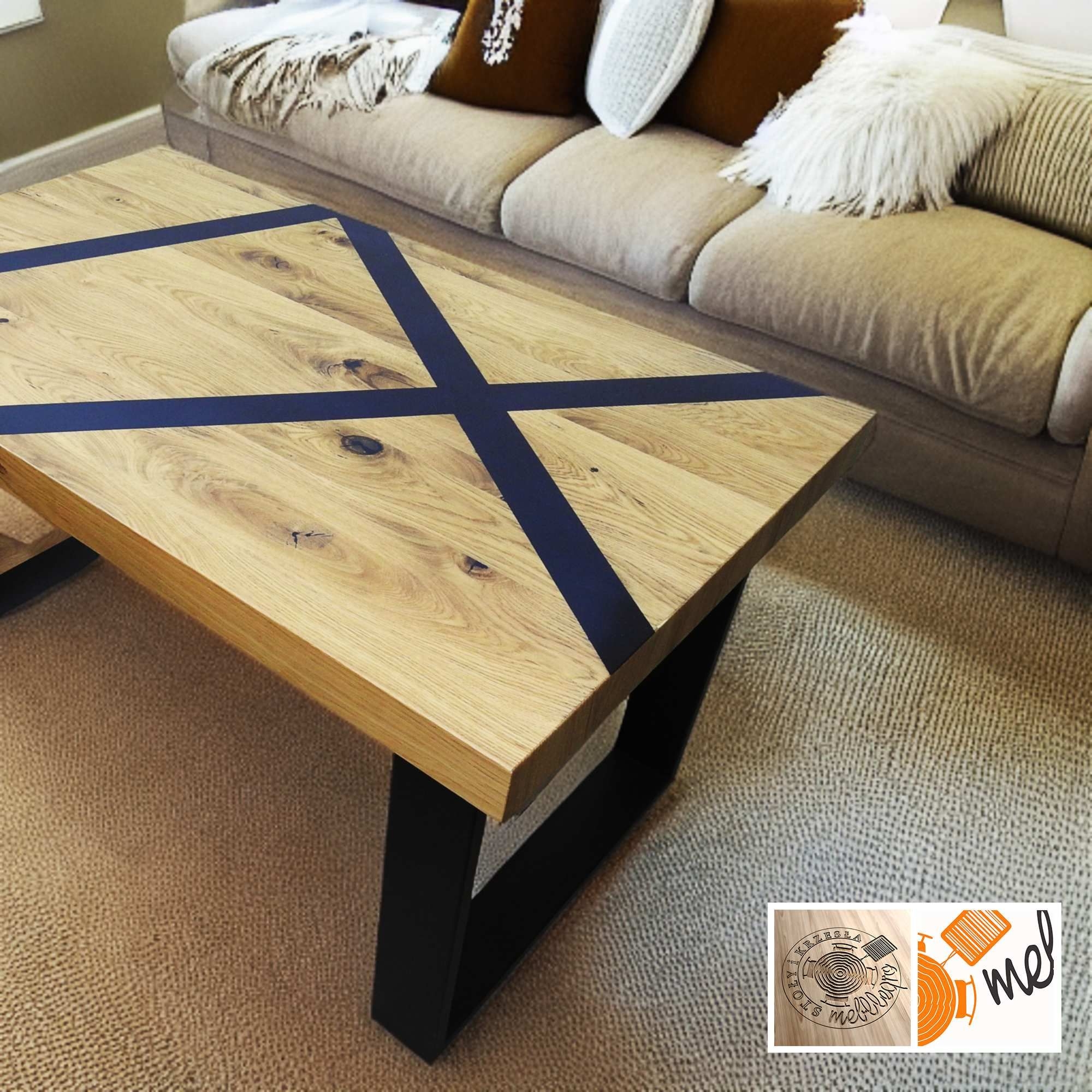 Stolik Kawowy Loft L06 Industrialny z Dębu i Żywicą