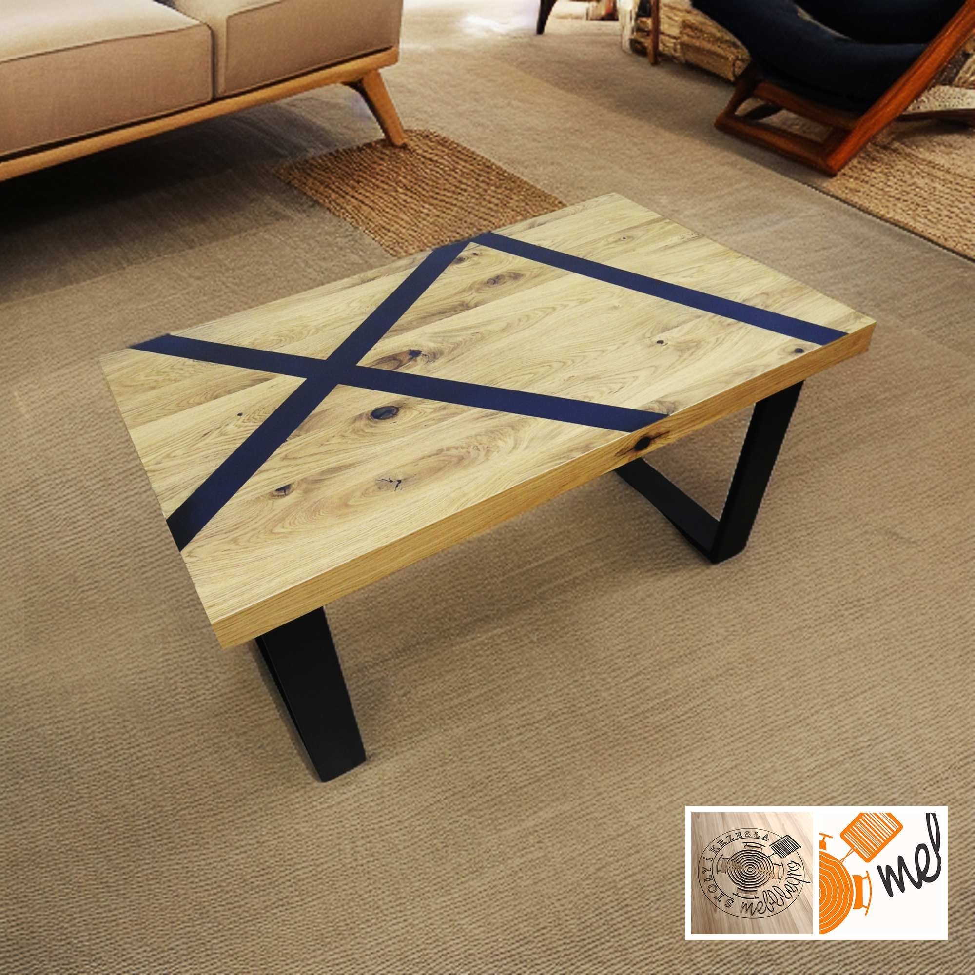 Stolik Kawowy Loft L06 Industrialny z Dębu i Żywicą - obrazek 2