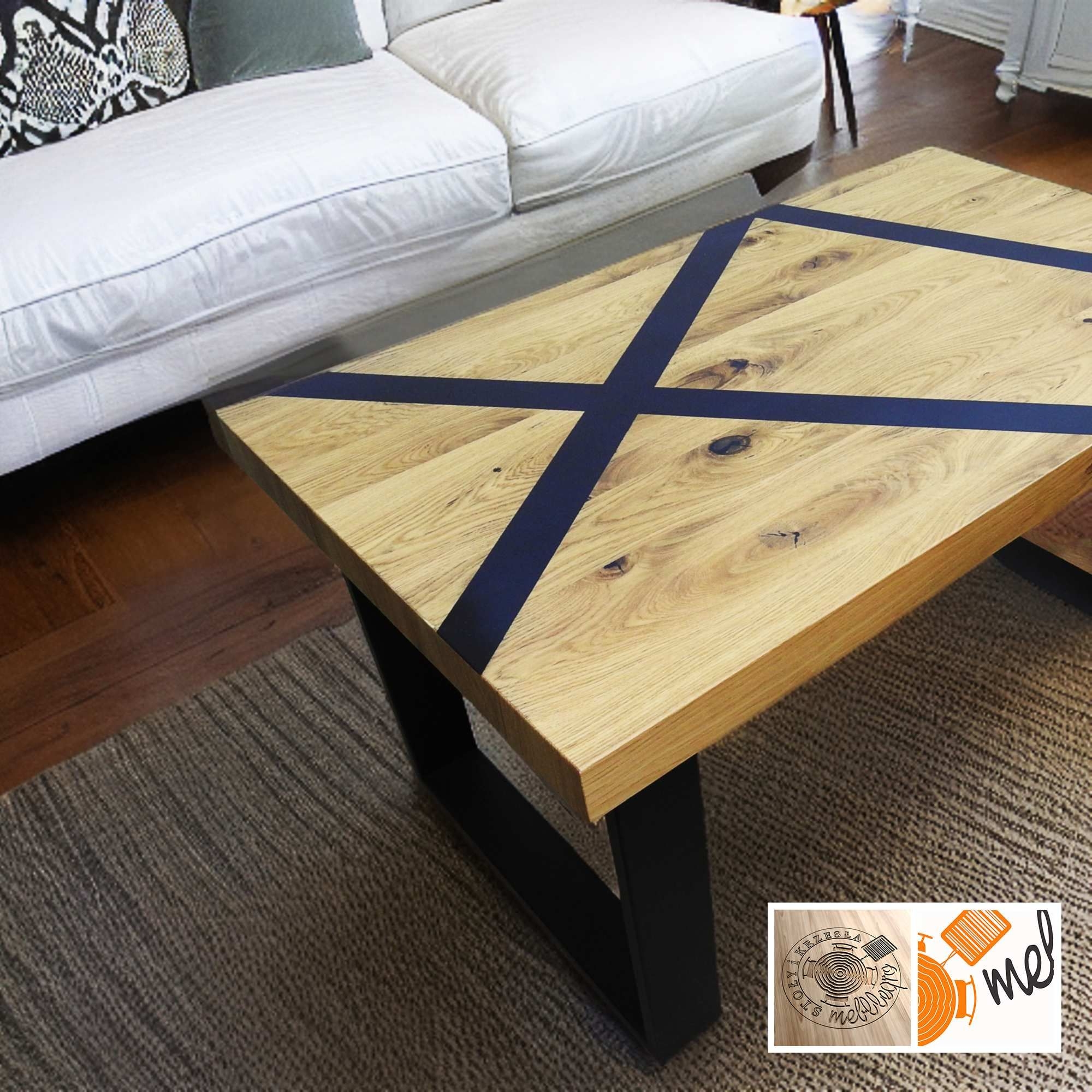 Stolik Kawowy Loft L06 Industrialny z Dębu i Żywicą - obrazek 3