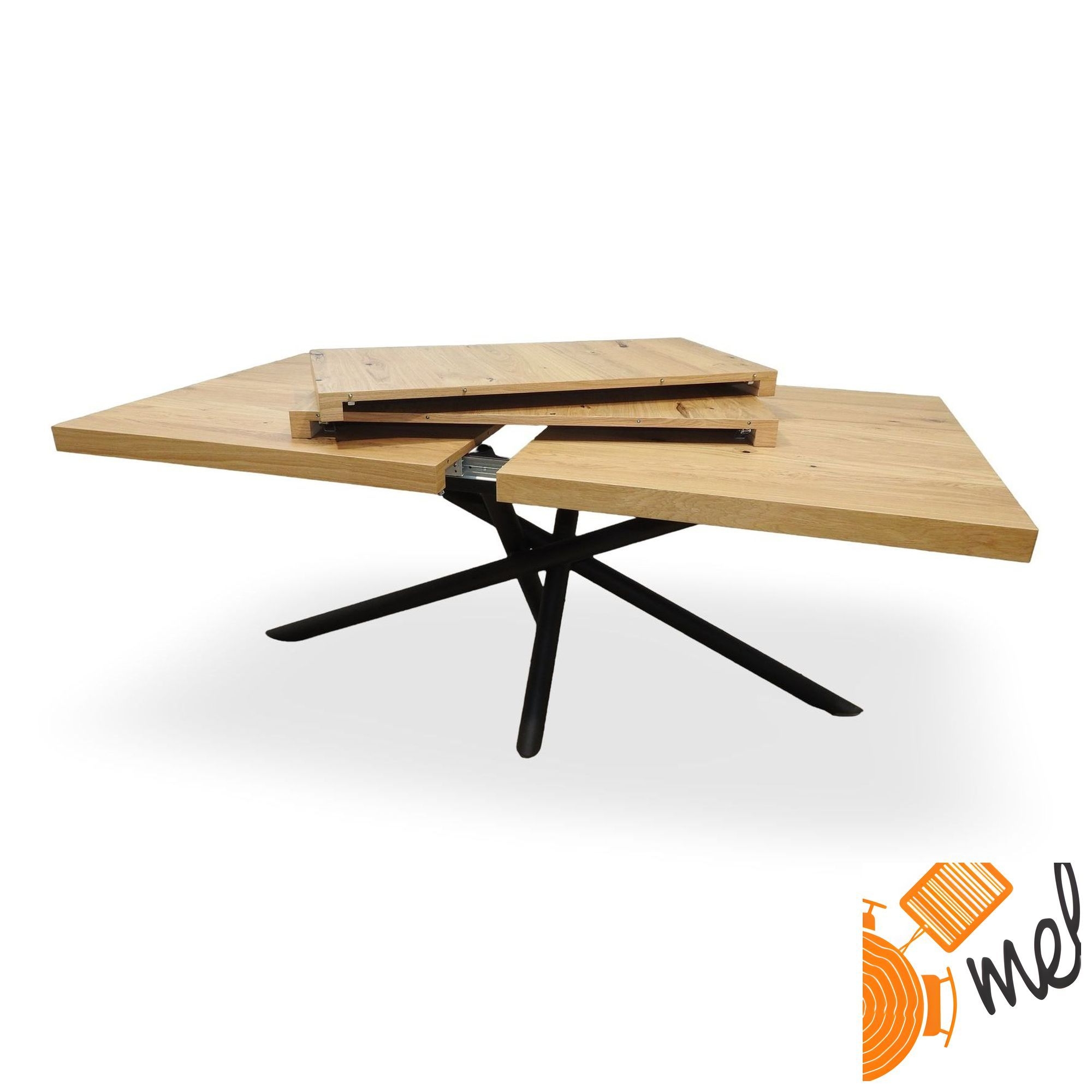 Stół industrialny rozkładany – fornir dębowy, noga pająk, styl loft - model S93 - obrazek 2