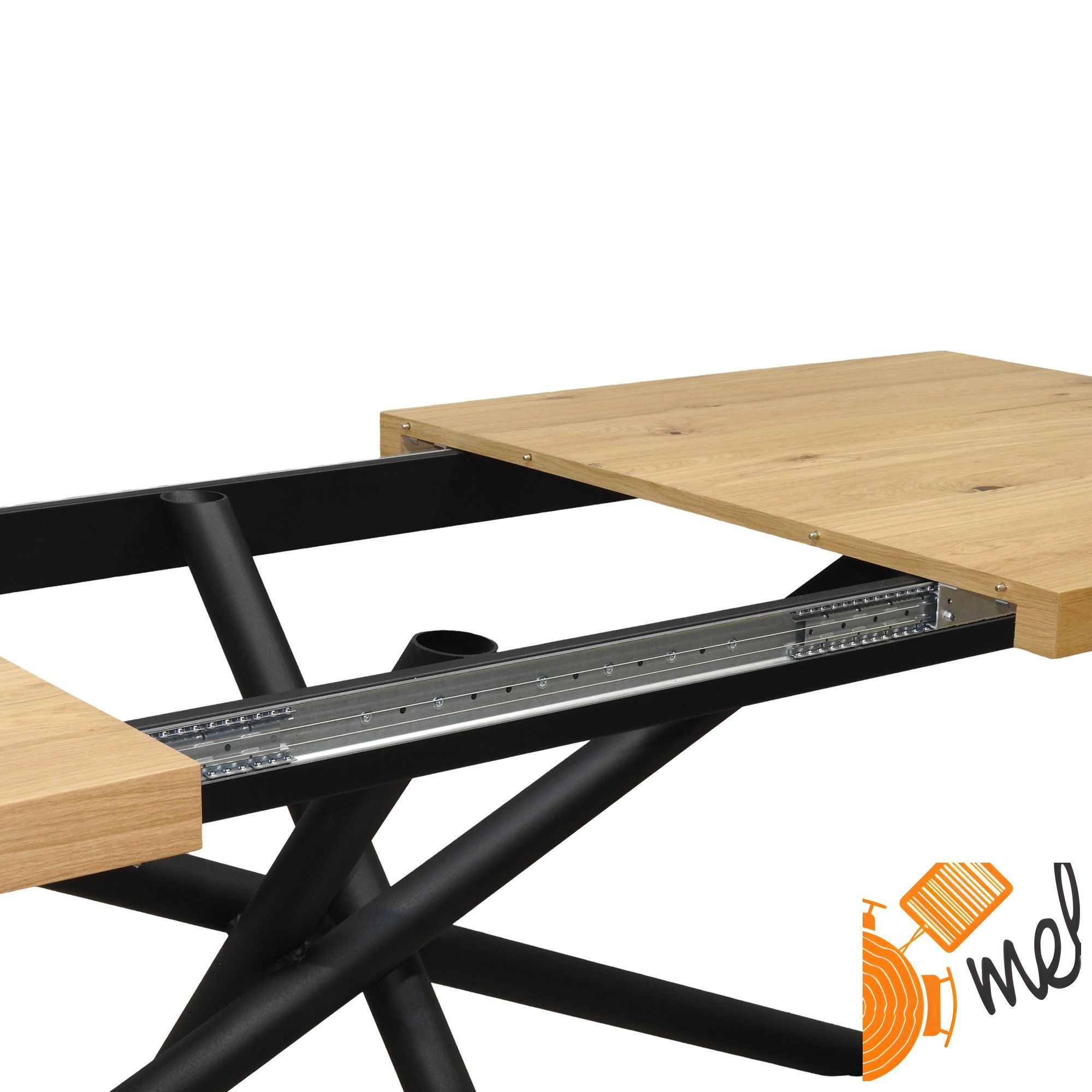 Stół industrialny rozkładany – fornir dębowy, noga pająk, styl loft - model S93 - obrazek 3