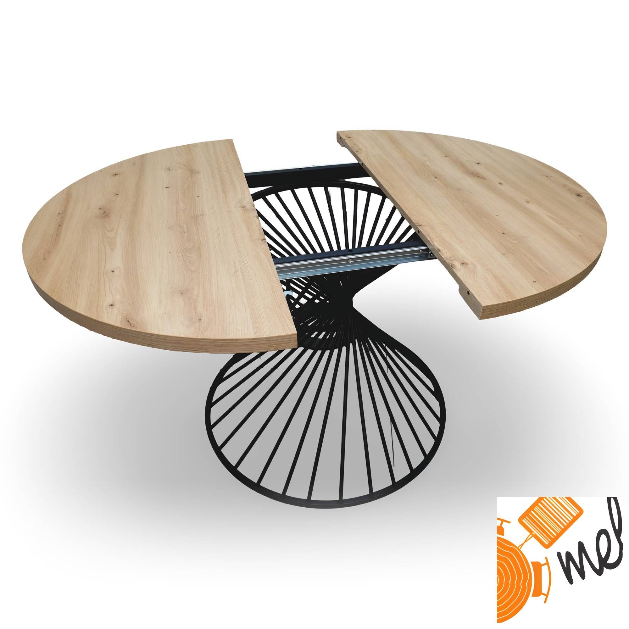 Okrągły stół loftowy rozkładany – metalowa noga spiralna blat dębowy – model S91 - obrazek 2