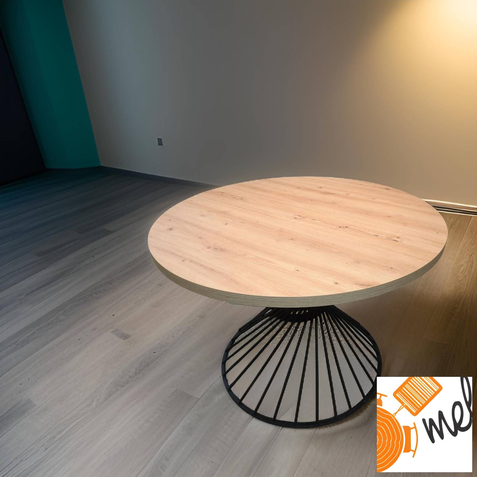 Okrągły stół loftowy rozkładany – metalowa noga spiralna blat dębowy – model S91 - obrazek 3