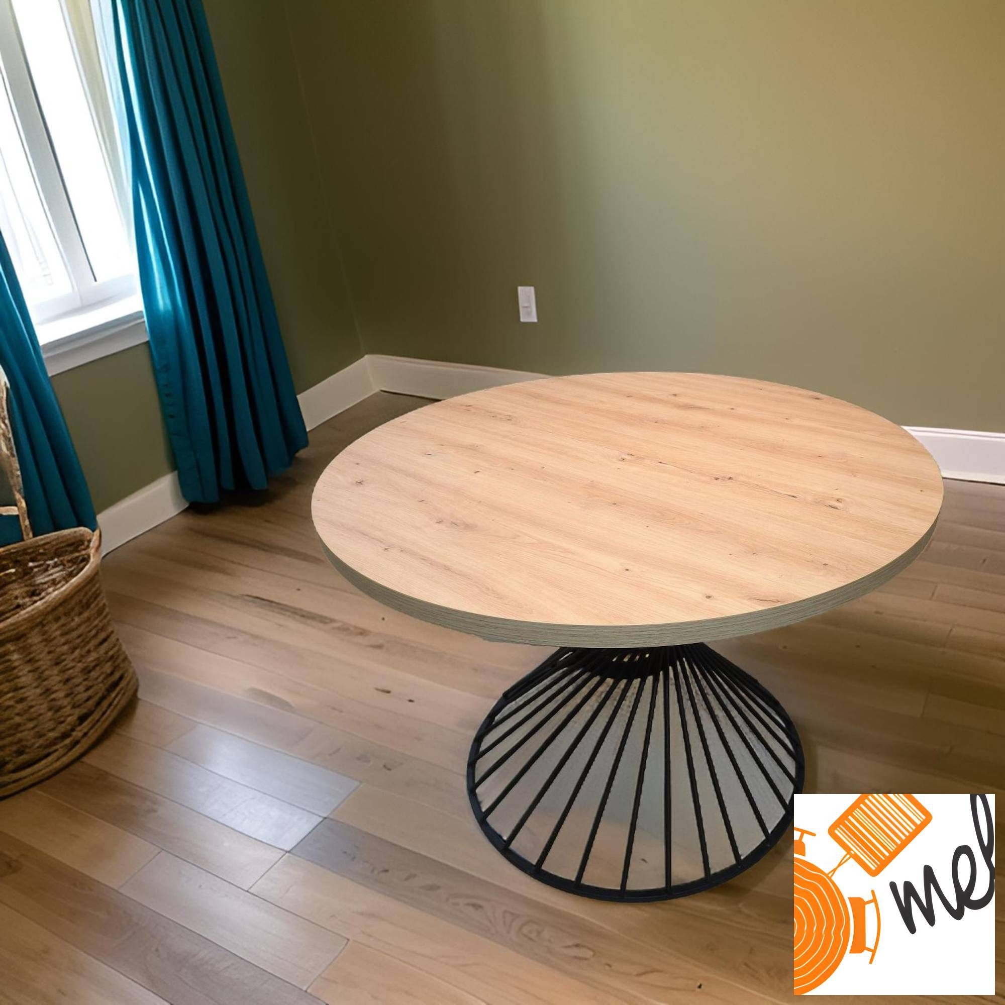 Okrągły stół loftowy rozkładany – metalowa noga spiralna blat dębowy – model S91 - obrazek 4