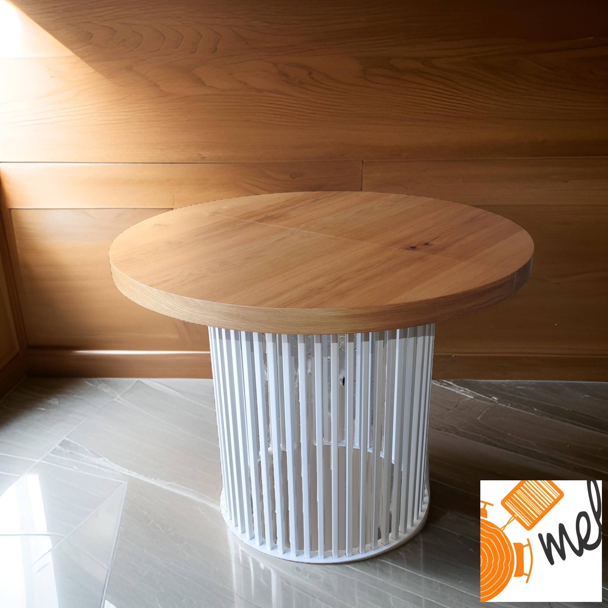 Stół rozkładany okrągły w stylu loft – czarne metalowe nogi koszyk - model S90 - obrazek 2