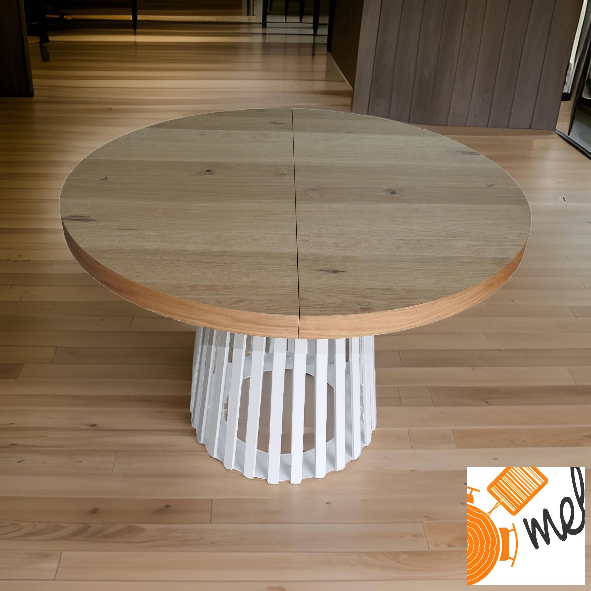 Stół rozkładany okrągły w stylu loft – metalowa noga pod kątem typu kosz - model S89 - obrazek 2