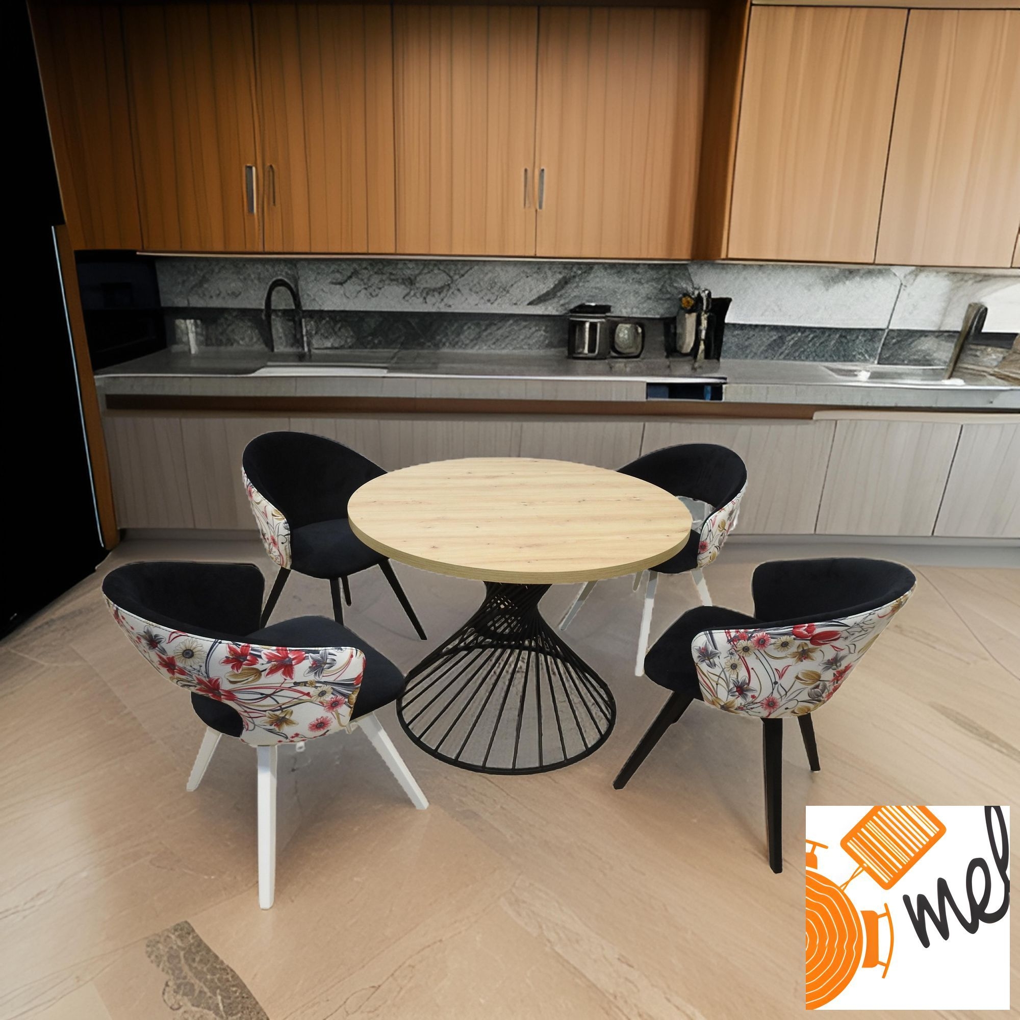 Okrągły Stół i Czarno-Białe Krzesła w Stylu Boho