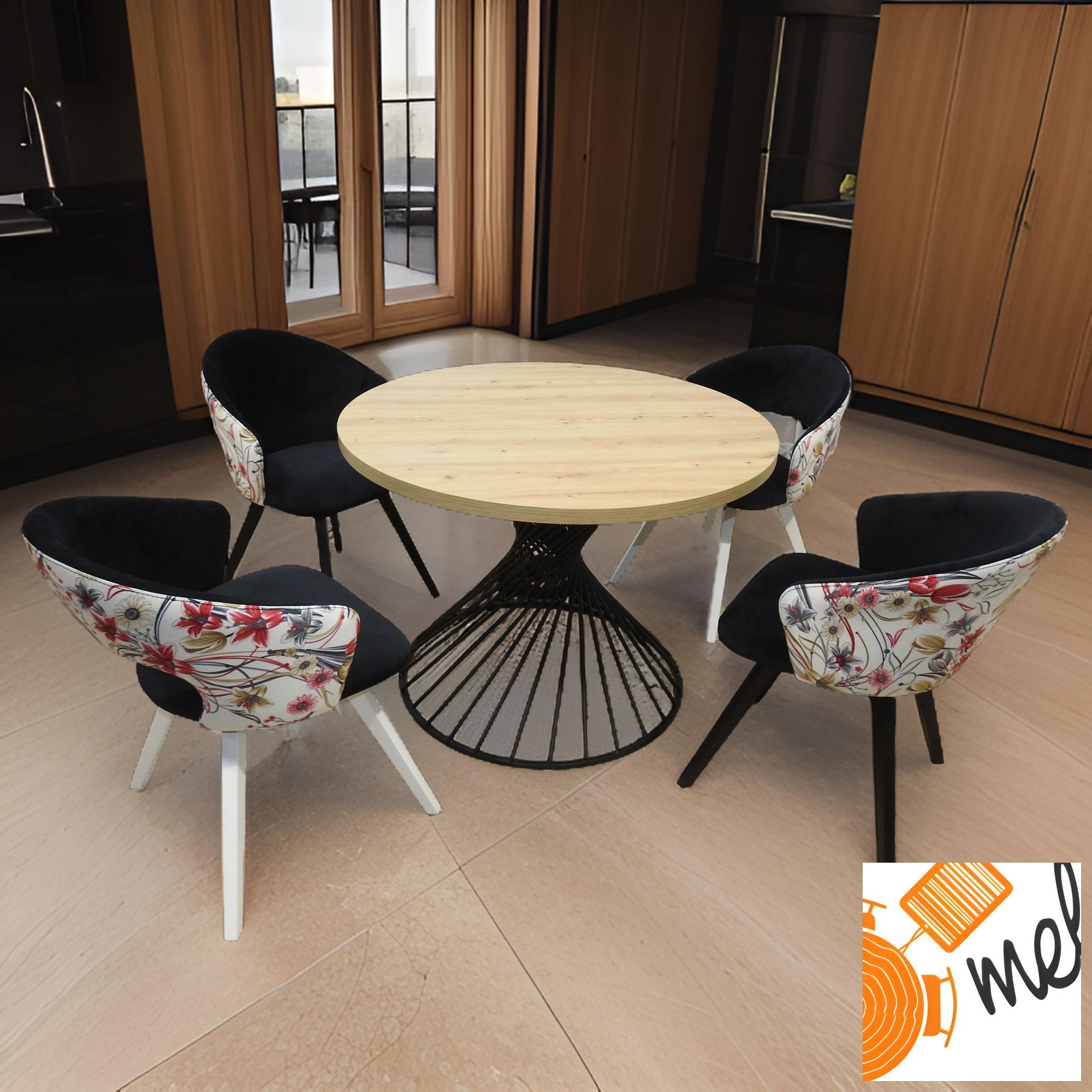 Okrągły Stół i Czarno-Białe Krzesła w Stylu Boho