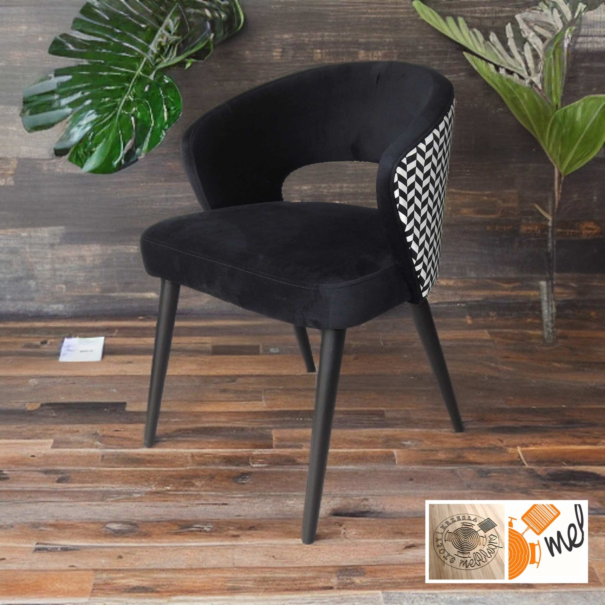 Czarne Krzesło K179 Tapicerowane Retro z Pepitką - obrazek 2