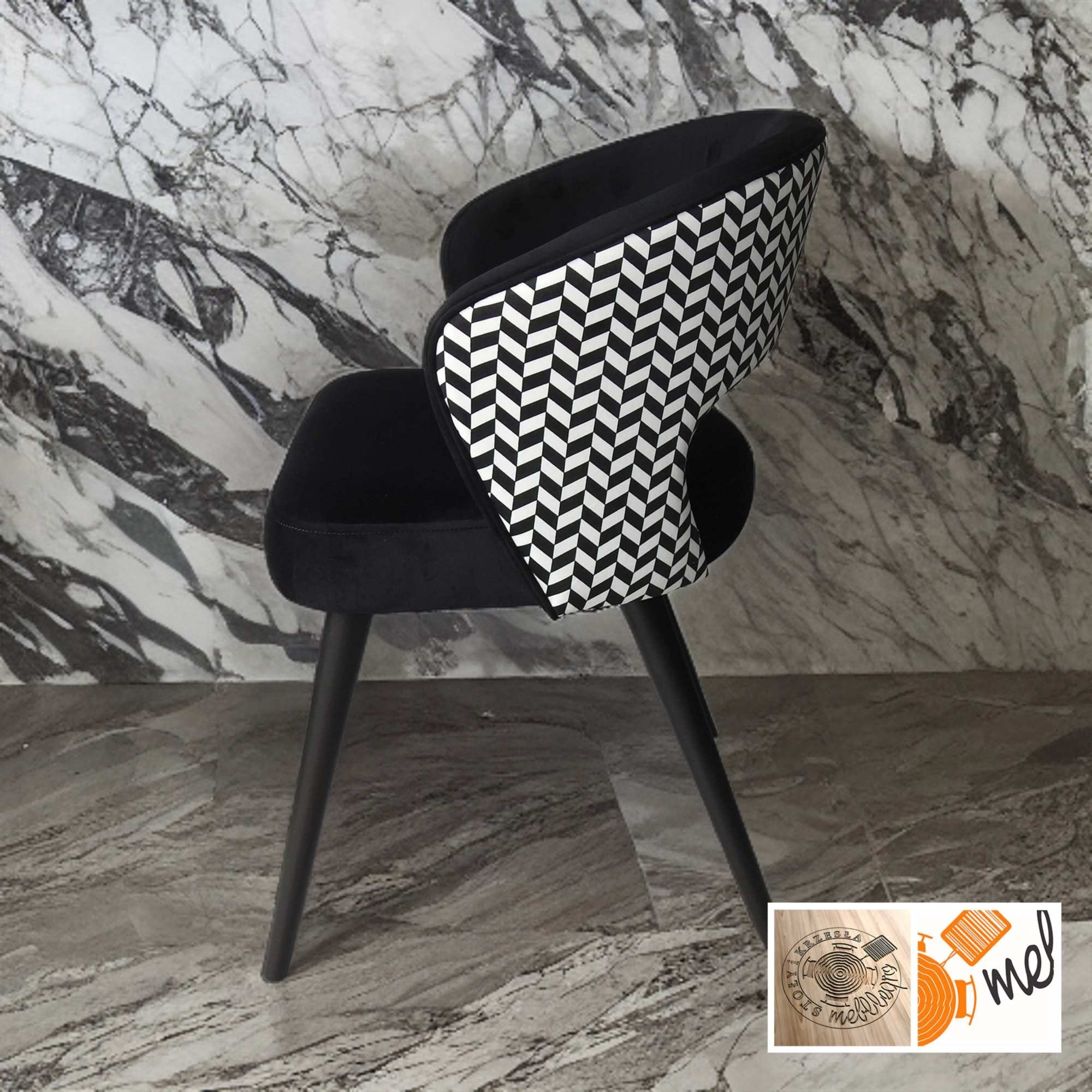 Czarne Krzesło K179 Tapicerowane Retro z Pepitką - obrazek 4