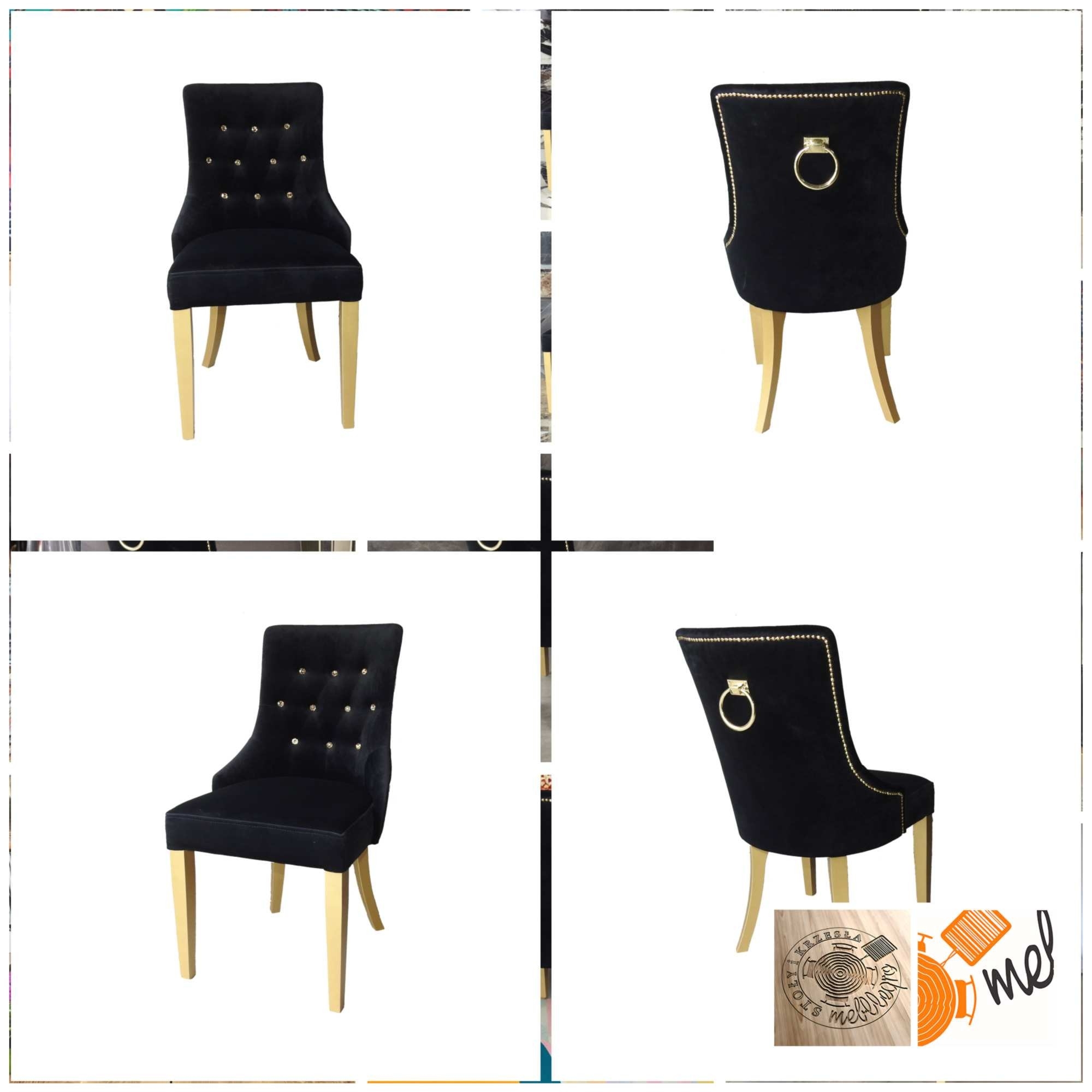 Krzesło K107 Chesterfield Złote Nogi z Kołatką - obrazek 6